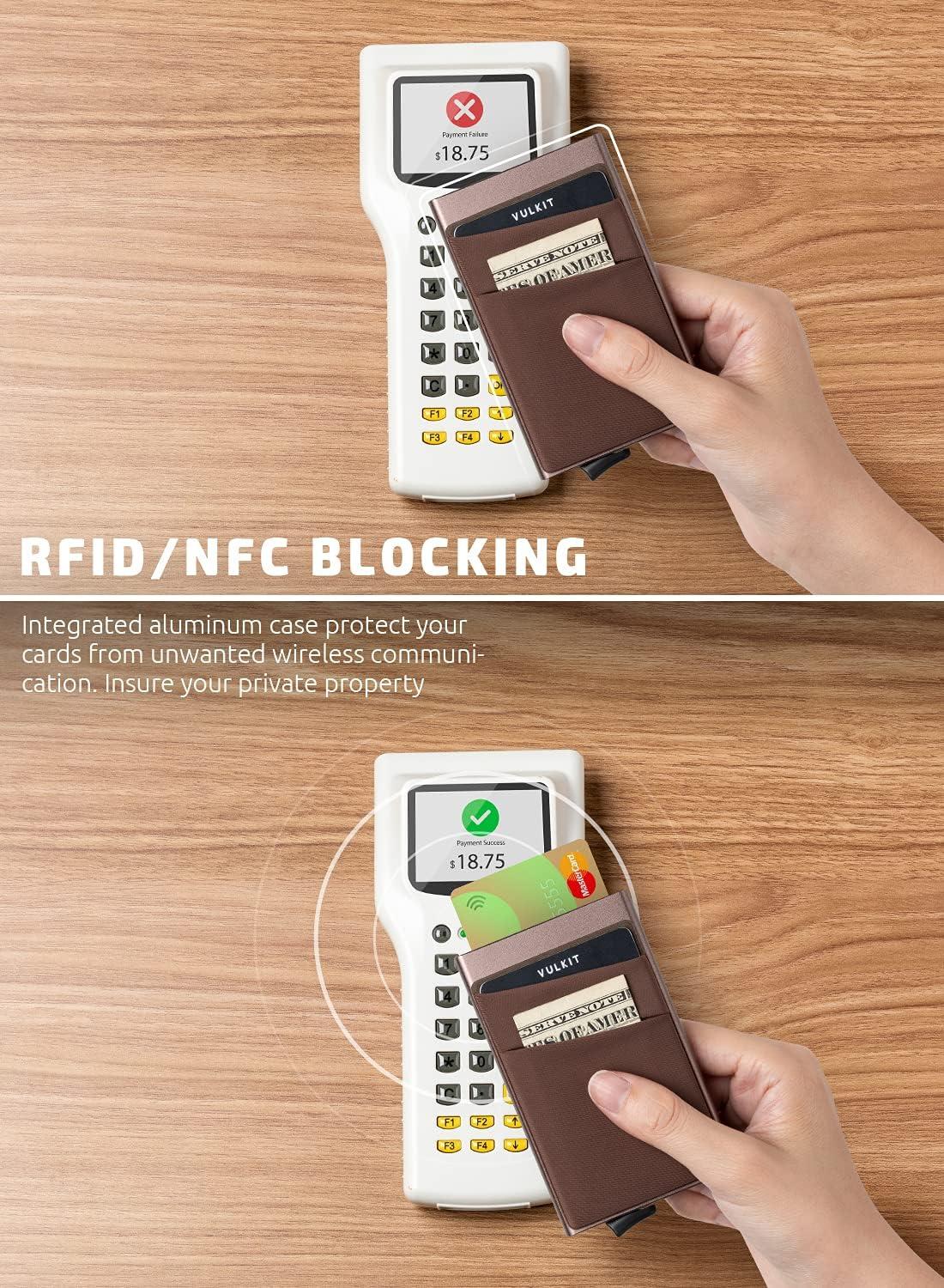 image:imageVULKIT Card Holder with Money Pocket Pop Up Wallet RFID Blocking Slim Metal Bank Card Case Holds 5 Cards and NotesNickle Grey