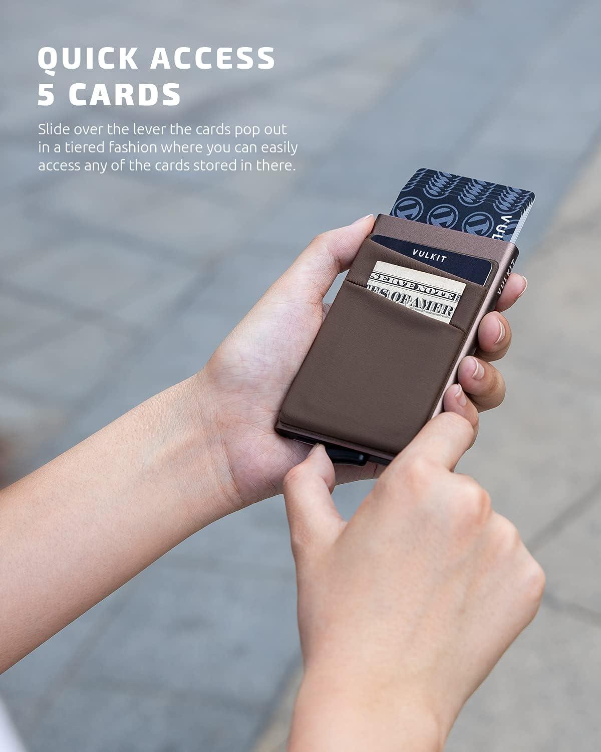 image:imageVULKIT Card Holder with Money Pocket Pop Up Wallet RFID Blocking Slim Metal Bank Card Case Holds 5 Cards and NotesNickle Grey