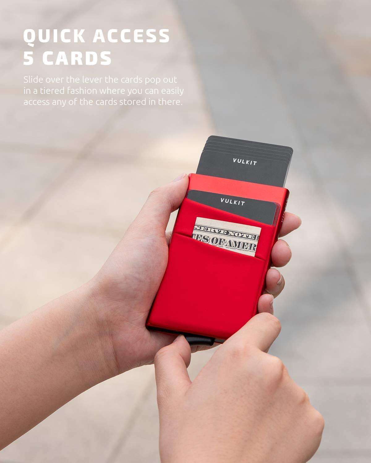 image:imageVULKIT Card Holder with Money Pocket Pop Up Wallet RFID Blocking Slim Metal Bank Card Case Holds 5 Cards and NotesRed