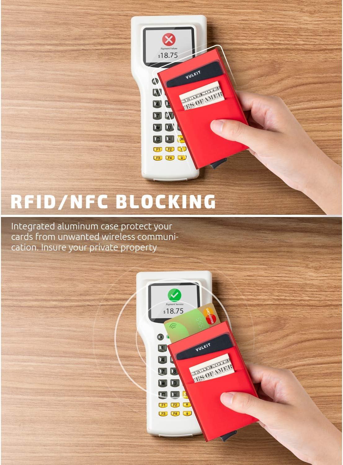 image:imageVULKIT Card Holder with Money Pocket Pop Up Wallet RFID Blocking Slim Metal Bank Card Case Holds 5 Cards and NotesRed