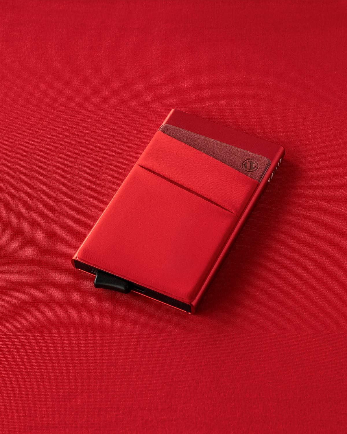 image:imageVULKIT Card Holder with Money Pocket Pop Up Wallet RFID Blocking Slim Metal Bank Card Case Holds 5 Cards and NotesRed