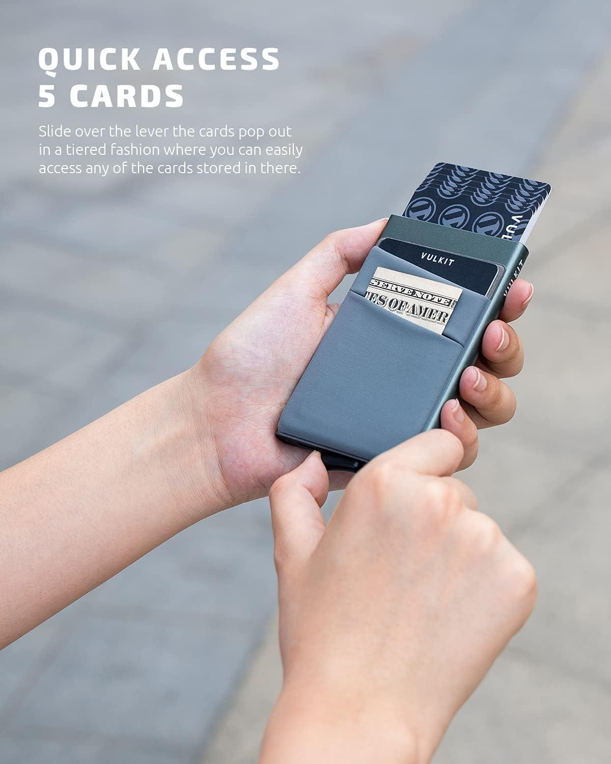 image:imageVULKIT Card Holder with Money Pocket Pop Up Wallet RFID Blocking Slim Metal Bank Card Case Holds 5 Cards and NotesSpace Grey