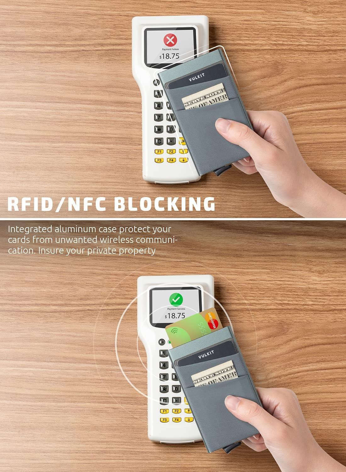 image:imageVULKIT Card Holder with Money Pocket Pop Up Wallet RFID Blocking Slim Metal Bank Card Case Holds 5 Cards and NotesSpace Grey