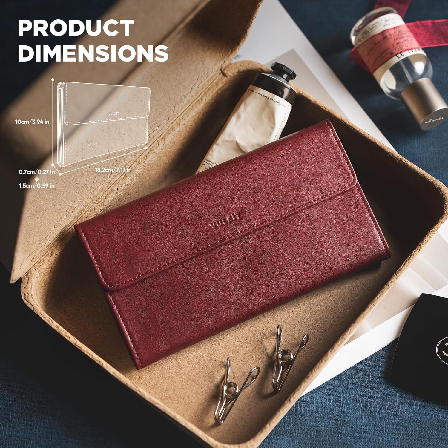 image:imageVULKIT Cash Envelope Wallet for Women Money Wallet Organizer for Cash 3 Bill amp Receipt Compartments 3 Card amp Coin Holders Classic BlackWine Red