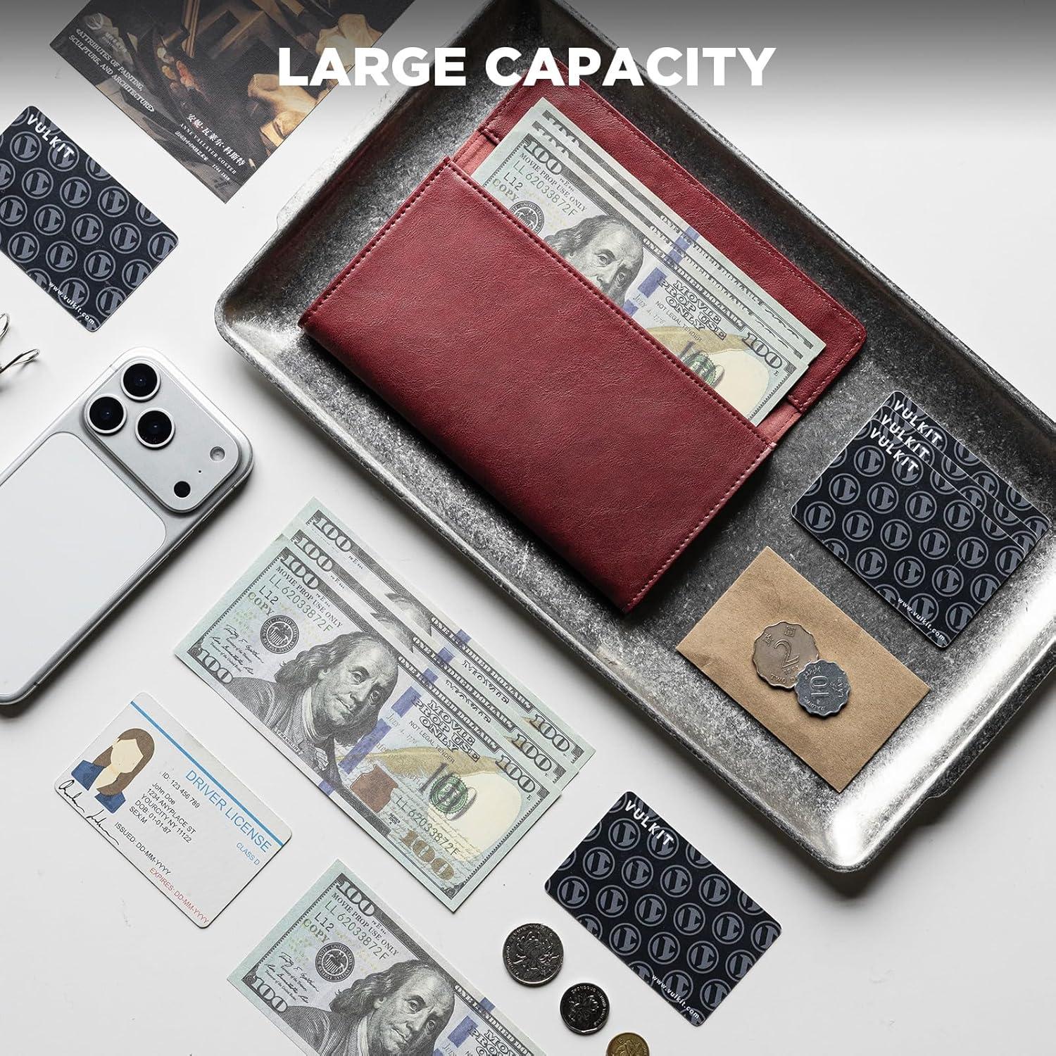 image:imageVULKIT Cash Envelope Wallet for Women Money Wallet Organizer for Cash 3 Bill amp Receipt Compartments 3 Card amp Coin Holders Classic BlackWine Red