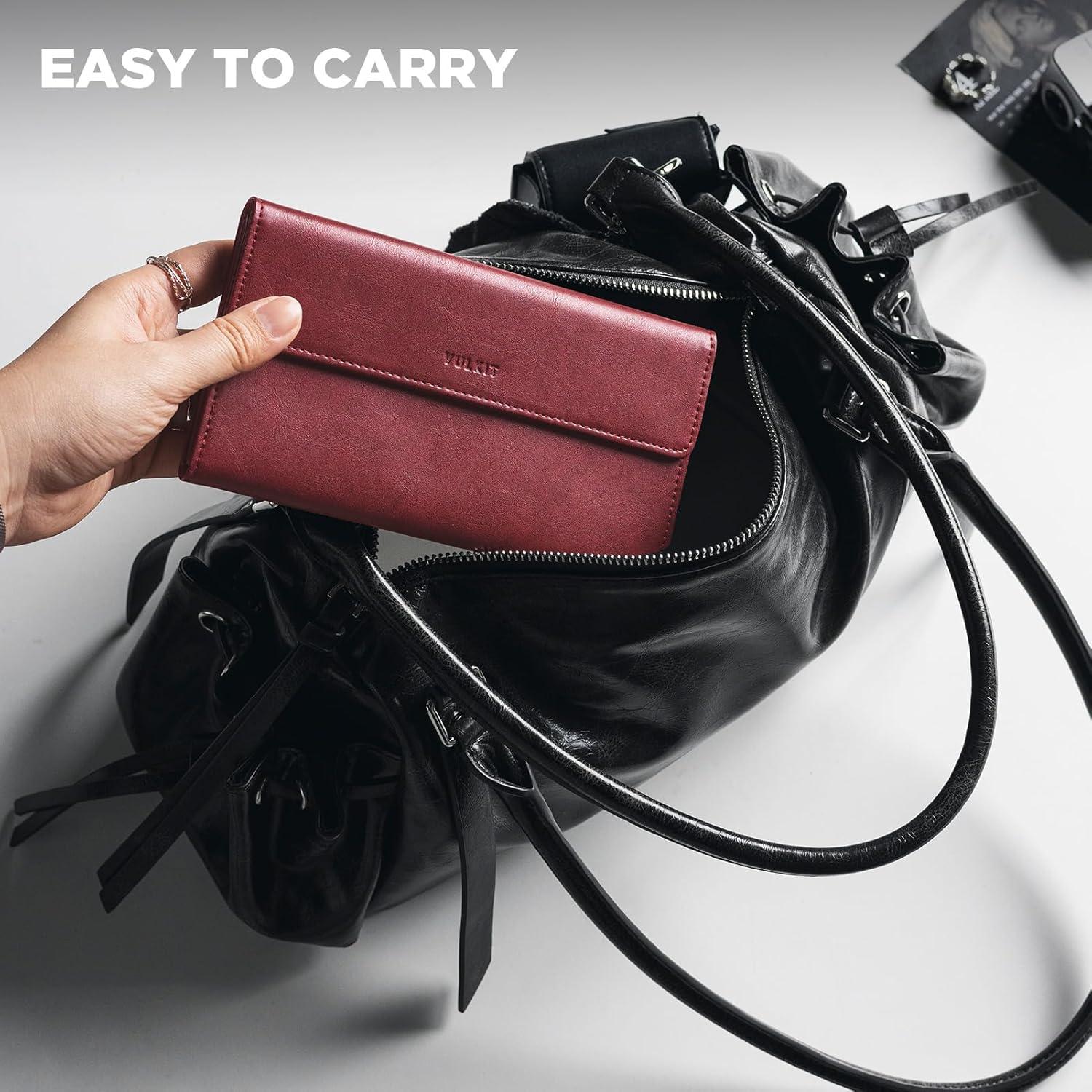 image:imageVULKIT Cash Envelope Wallet for Women Money Wallet Organizer for Cash 3 Bill amp Receipt Compartments 3 Card amp Coin Holders Classic BlackWine Red