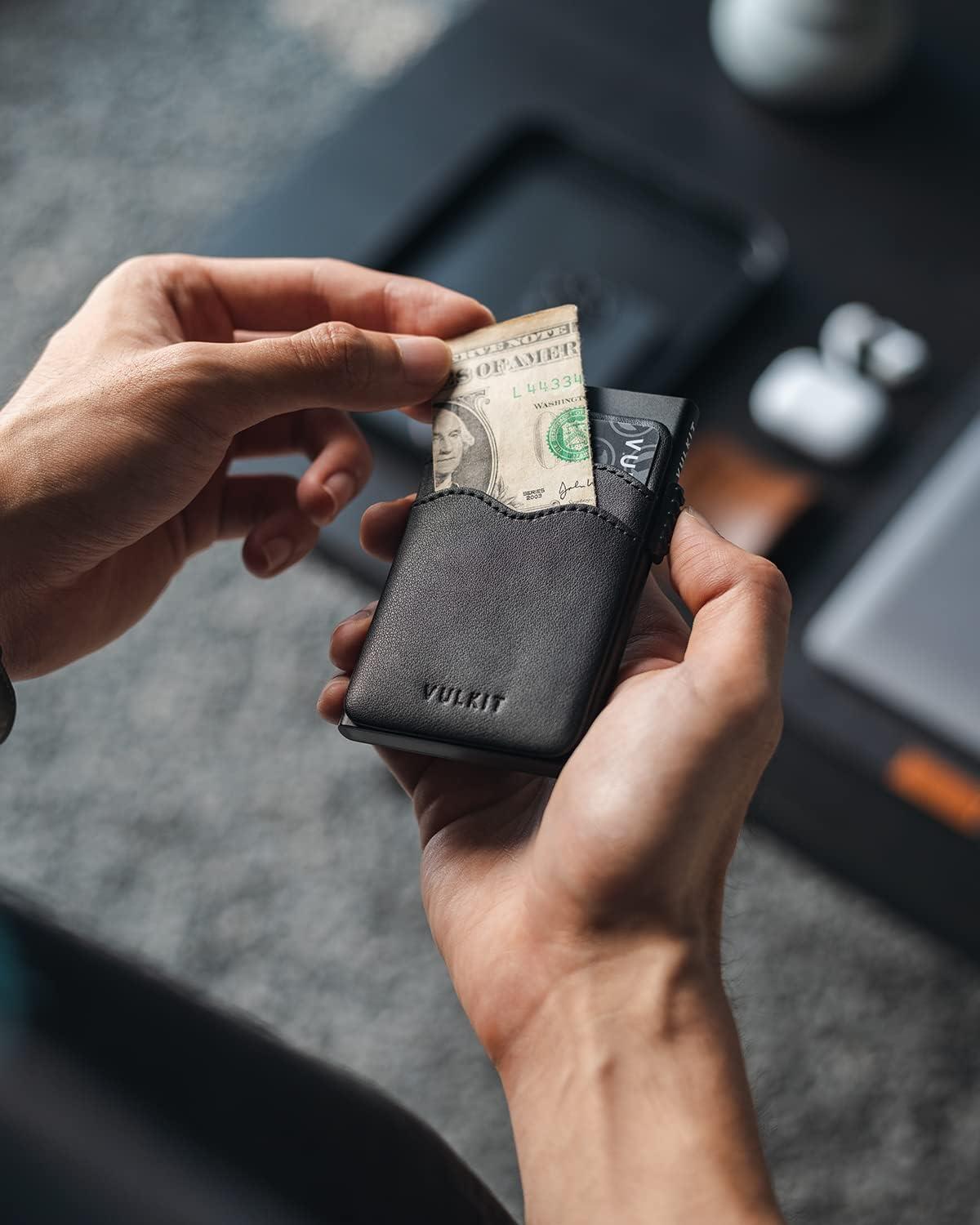 image:imageVULKIT Credit Card Holder Minimalist Slim Pop Up Wallet with Leather Slots RFID Blocking for Men and Women Holds 7 Cards and Notes WineBlack