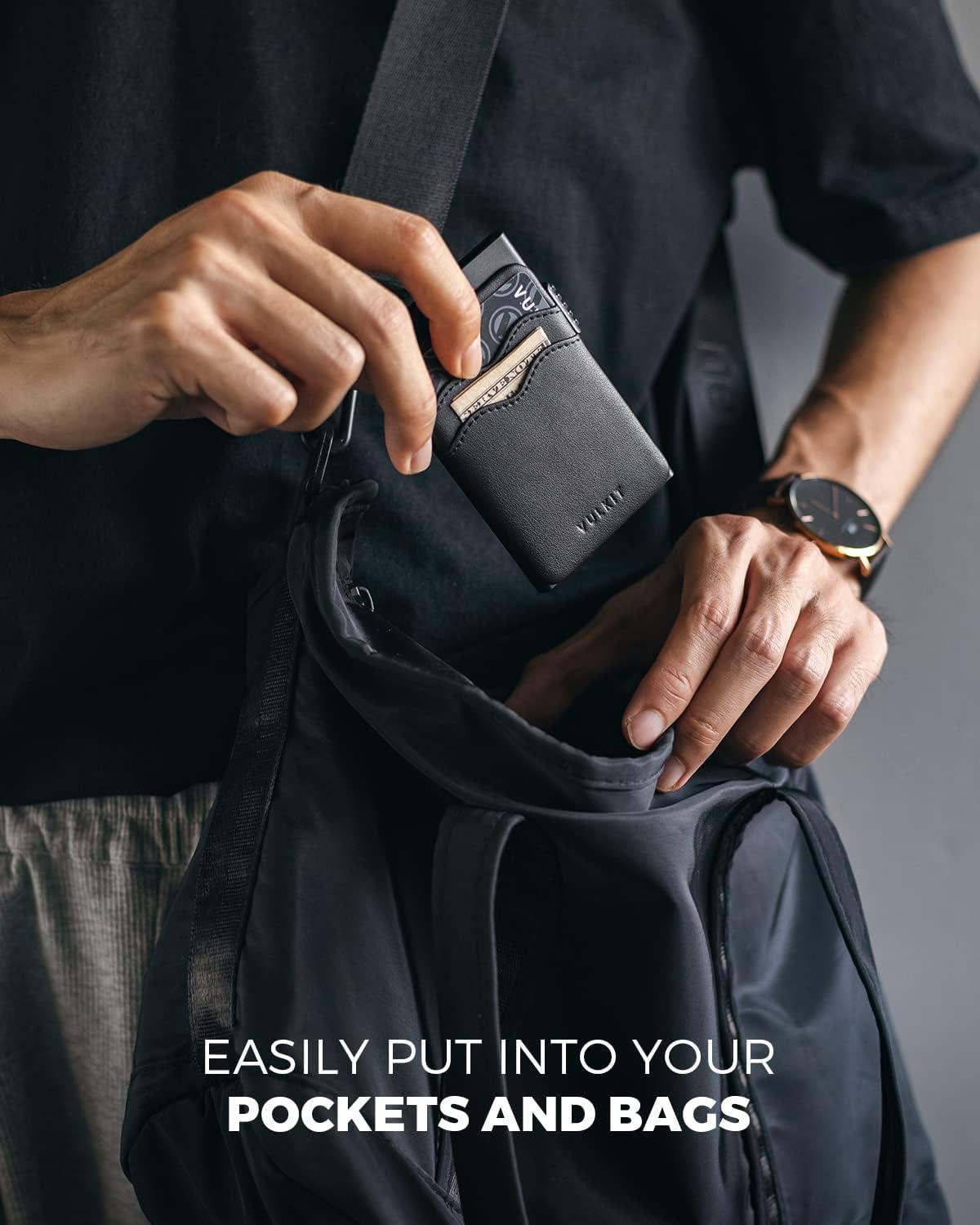 image:imageVULKIT Credit Card Holder Minimalist Slim Pop Up Wallet with Leather Slots RFID Blocking for Men and Women Holds 7 Cards and Notes WineBlack
