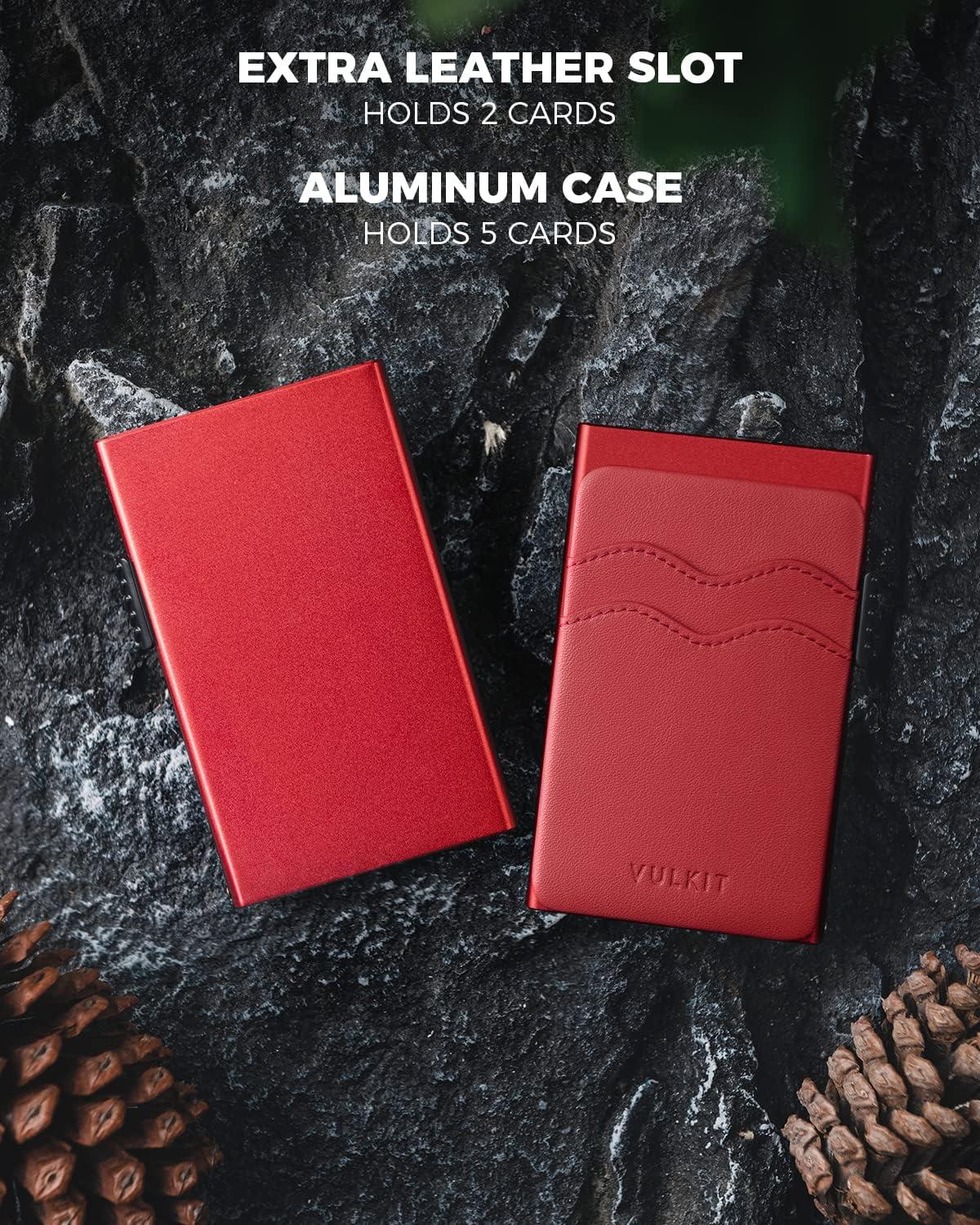 image:imageVULKIT Credit Card Holder Minimalist Slim Pop Up Wallet with Leather Slots RFID Blocking for Men and Women Holds 7 Cards and Notes WineRed