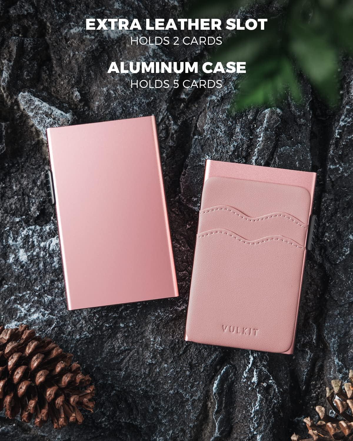 image:imageVULKIT Credit Card Holder Minimalist Slim Pop Up Wallet with Leather Slots RFID Blocking for Men and Women Holds 7 Cards and Notes WineRose