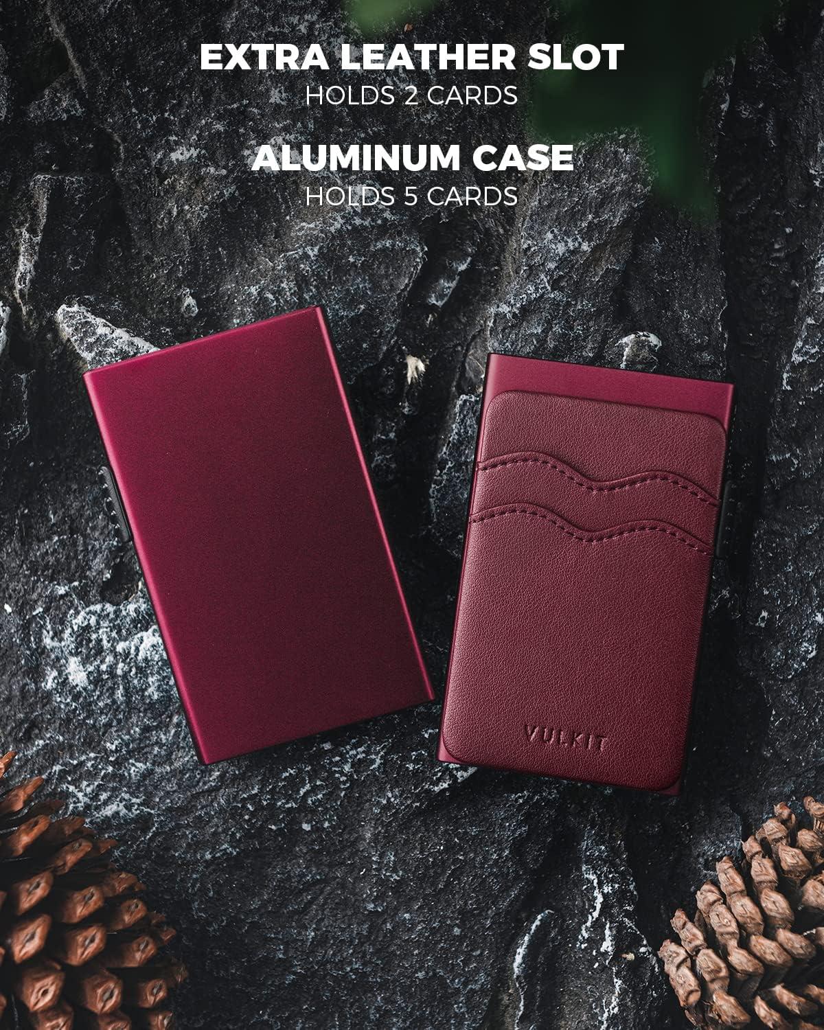 image:imageVULKIT Credit Card Holder Minimalist Slim Pop Up Wallet with Leather Slots RFID Blocking for Men and Women Holds 7 Cards and Notes WineWine