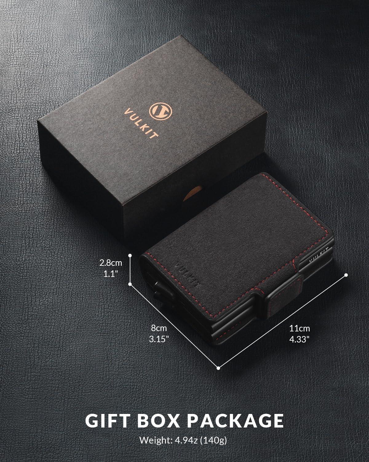 image:imageVULKIT Credit Card Holder RFID Blocking Leather Automatic Pop Up Wallet Magnetic Wallet Double Card Case for Men and WomenAlcantara Dark Grey