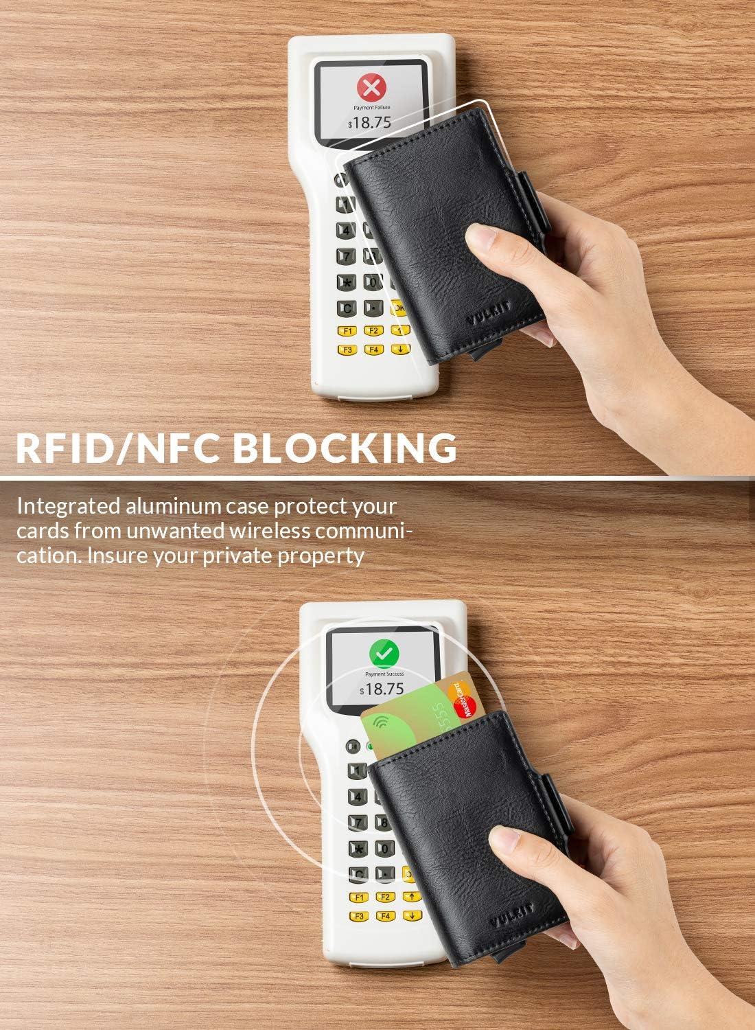 image:imageVULKIT Credit Card Holder RFID Blocking Leather Automatic Pop Up Wallet Magnetic Wallet Double Card Case for Men and WomenBlack