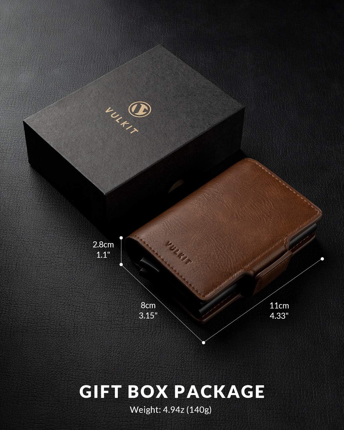 image:imageVULKIT Credit Card Holder RFID Blocking Leather Automatic Pop Up Wallet Magnetic Wallet Double Card Case for Men and WomenBrown