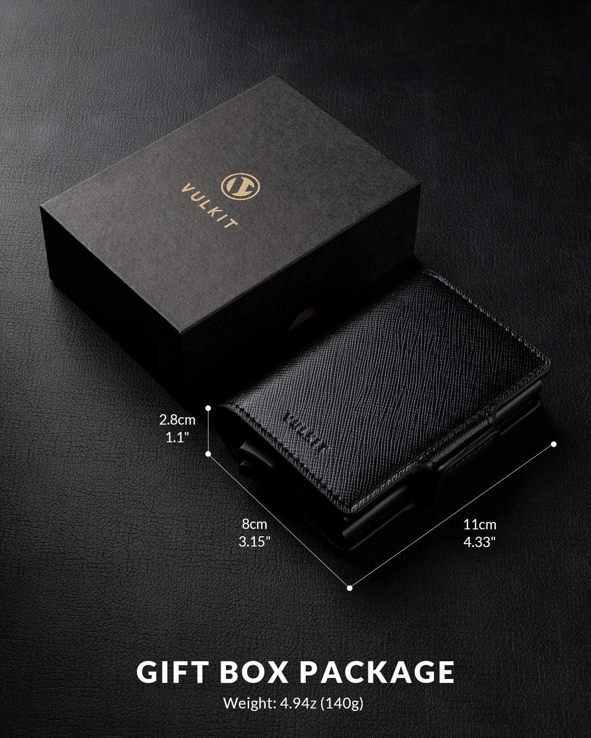 image:imageVULKIT Credit Card Holder RFID Blocking Leather Automatic Pop Up Wallet Magnetic Wallet Double Card Case for Men and WomenCross Black