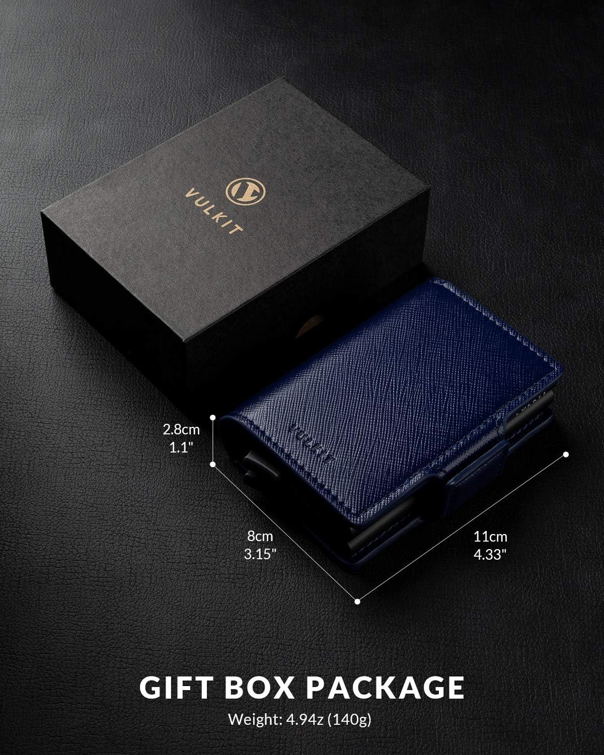 image:imageVULKIT Credit Card Holder RFID Blocking Leather Automatic Pop Up Wallet Magnetic Wallet Double Card Case for Men and WomenCross Navy