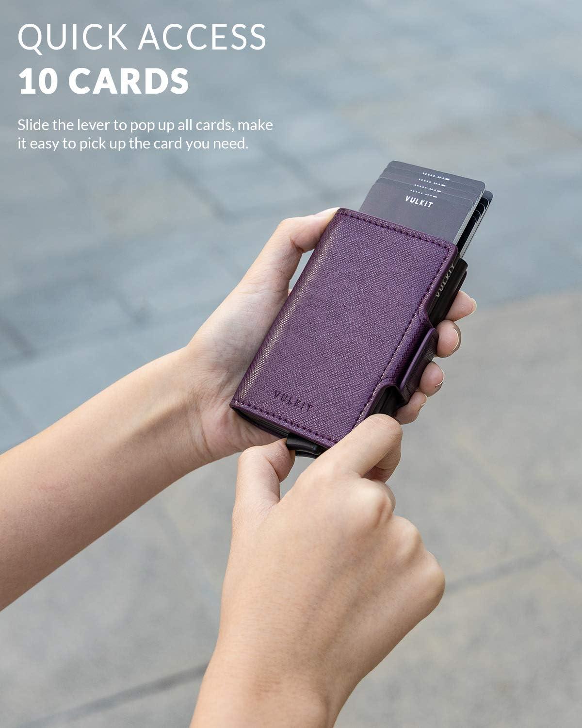 image:imageVULKIT Credit Card Holder RFID Blocking Leather Automatic Pop Up Wallet Magnetic Wallet Double Card Case for Men and WomenCross Wine