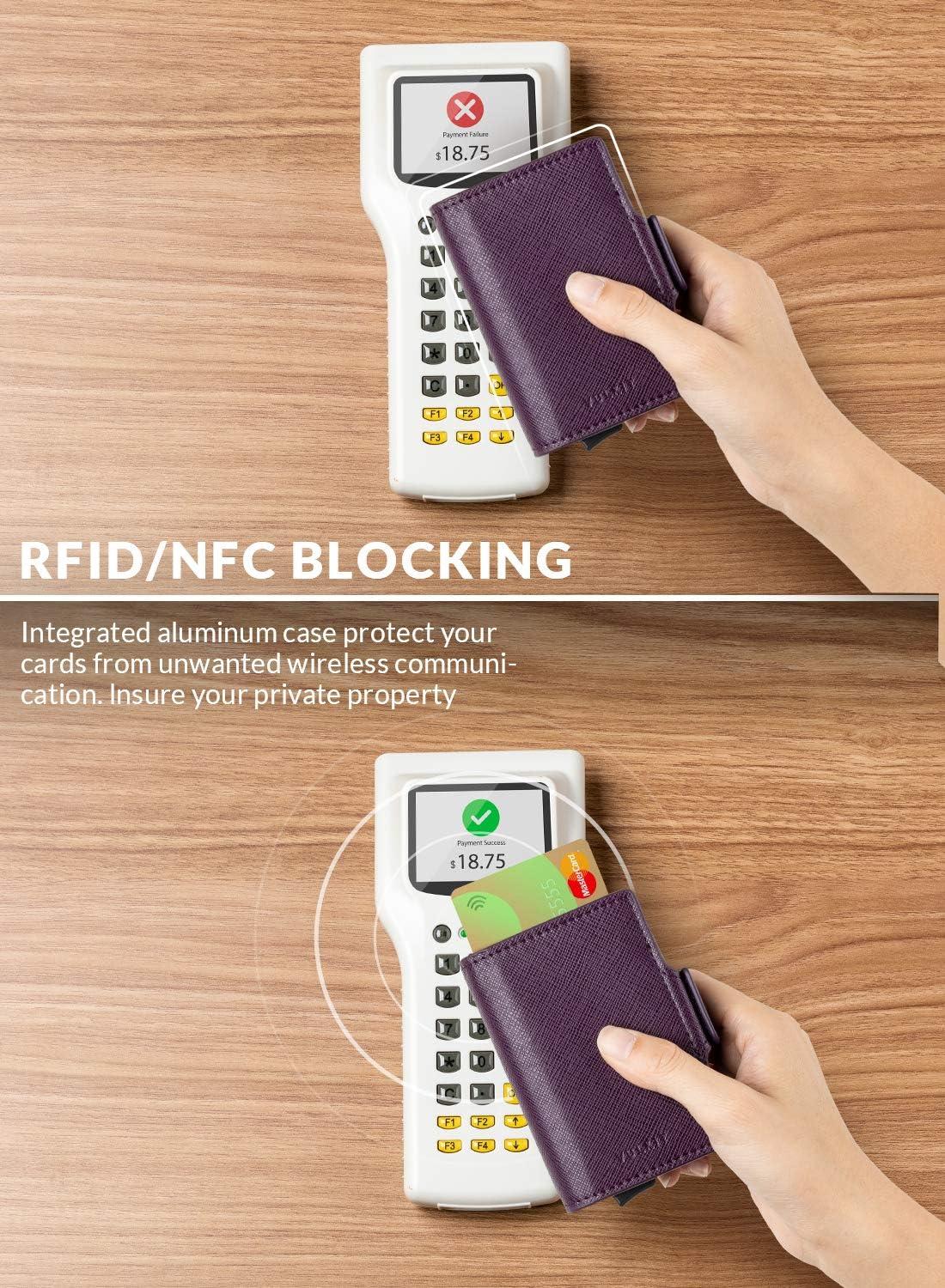 image:imageVULKIT Credit Card Holder RFID Blocking Leather Automatic Pop Up Wallet Magnetic Wallet Double Card Case for Men and WomenCross Wine