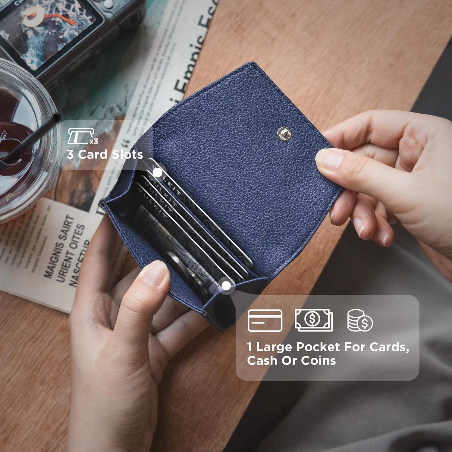 image:imageVULKIT Credit Card Holder for Women with Clear ID Window on the Back RFID Blocking Card Wallet One Large Pocket for Cash Coins and Cards Chestnut BrownNavy Blue