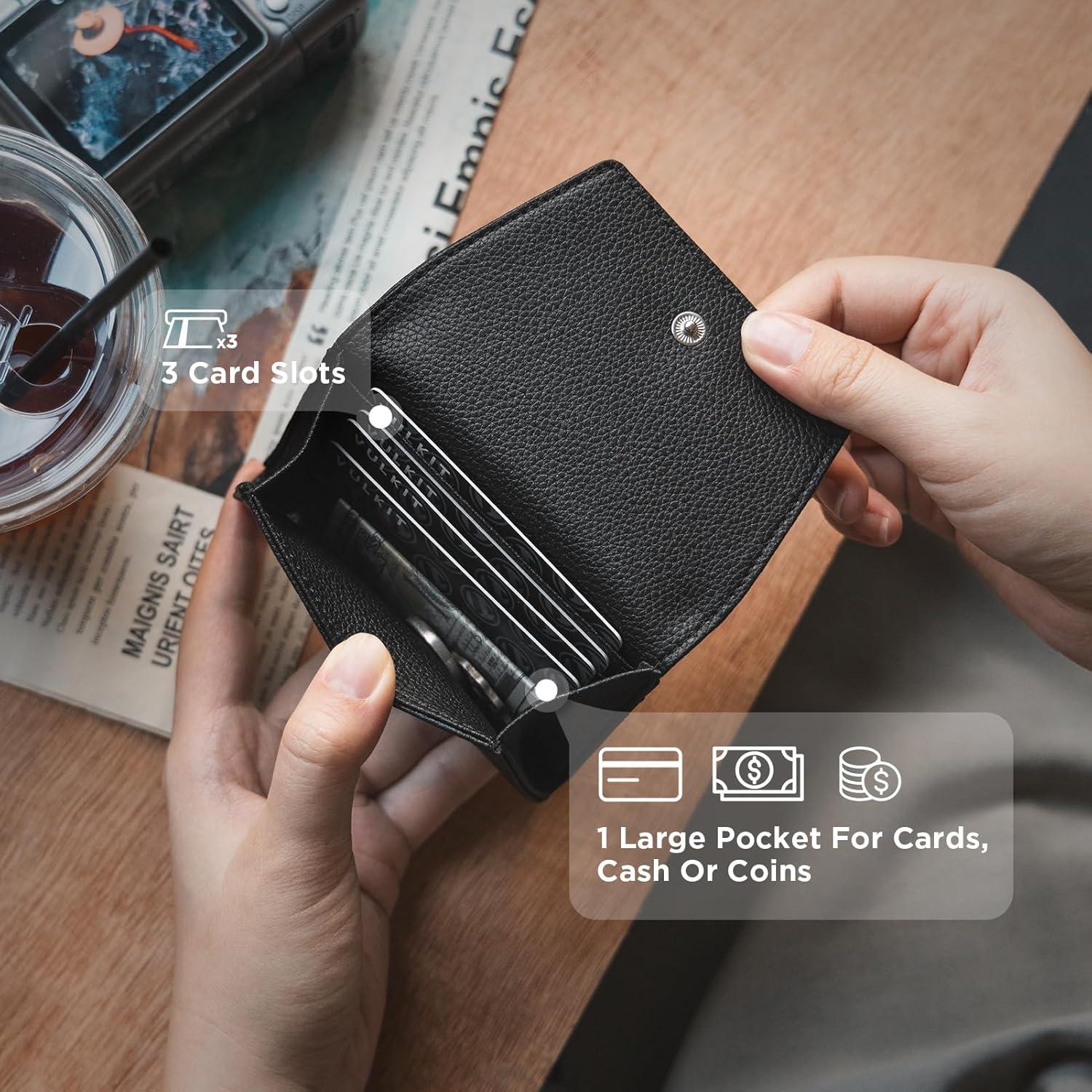 image:imageVULKIT Credit Card Holder for Women with Clear ID Window on the Back RFID Blocking Card Wallet One Large Pocket for Cash Coins and Cards Chestnut BrownJet Black