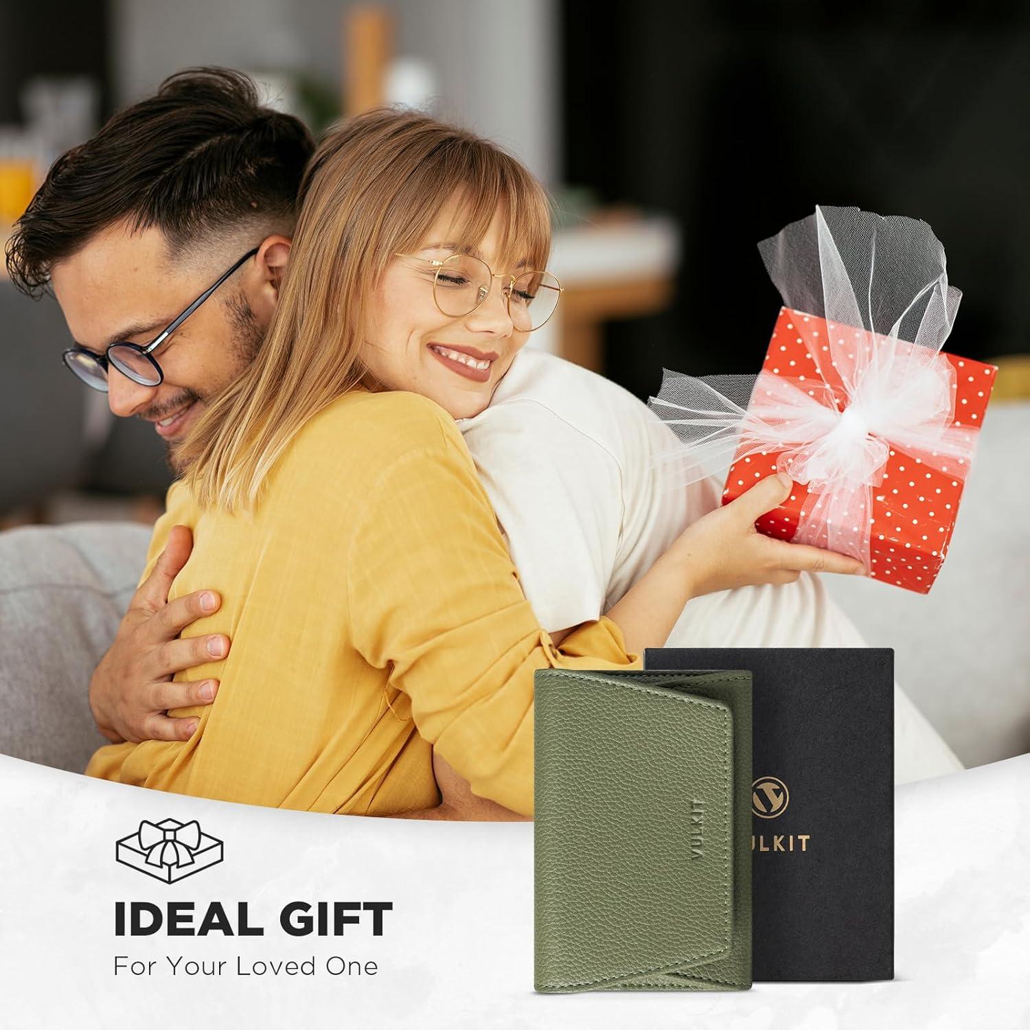 image:imageVULKIT Credit Card Holder for Women with Clear ID Window on the Back RFID Blocking Card Wallet One Large Pocket for Cash Coins and Cards Chestnut BrownOlive Green