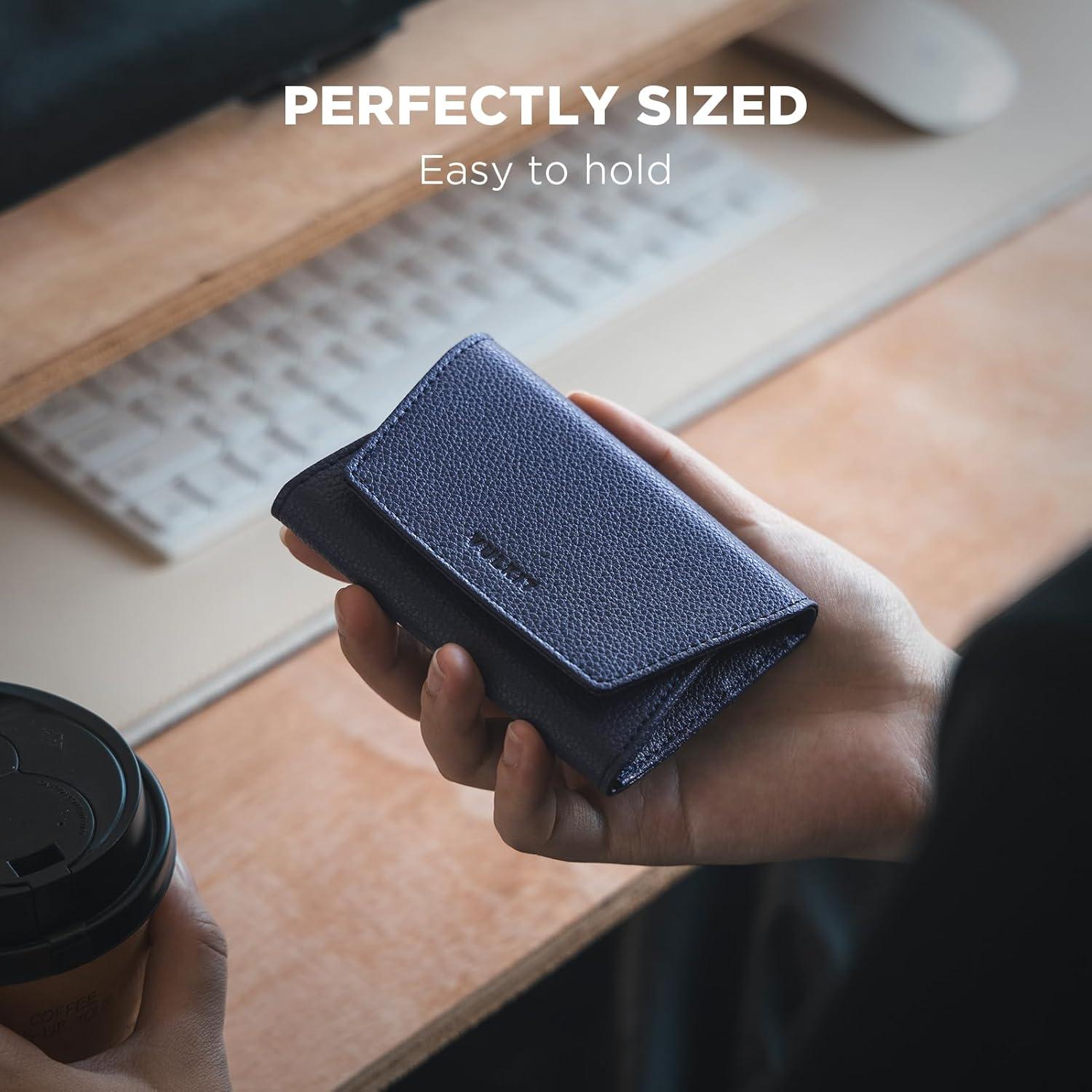 image:imageVULKIT Credit Card Holder for Women with Clear ID Window on the Back RFID Blocking Card Wallet One Large Pocket for Cash Coins and Cards Chestnut BrownNavy Blue