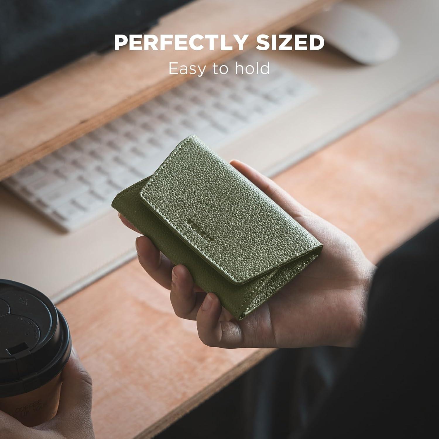 image:imageVULKIT Credit Card Holder for Women with Clear ID Window on the Back RFID Blocking Card Wallet One Large Pocket for Cash Coins and Cards Chestnut BrownOlive Green