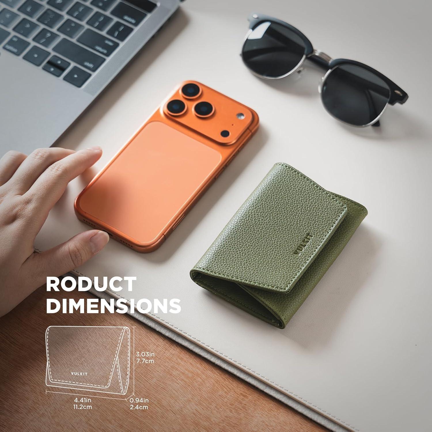 image:imageVULKIT Credit Card Holder for Women with Clear ID Window on the Back RFID Blocking Card Wallet One Large Pocket for Cash Coins and Cards Chestnut BrownOlive Green
