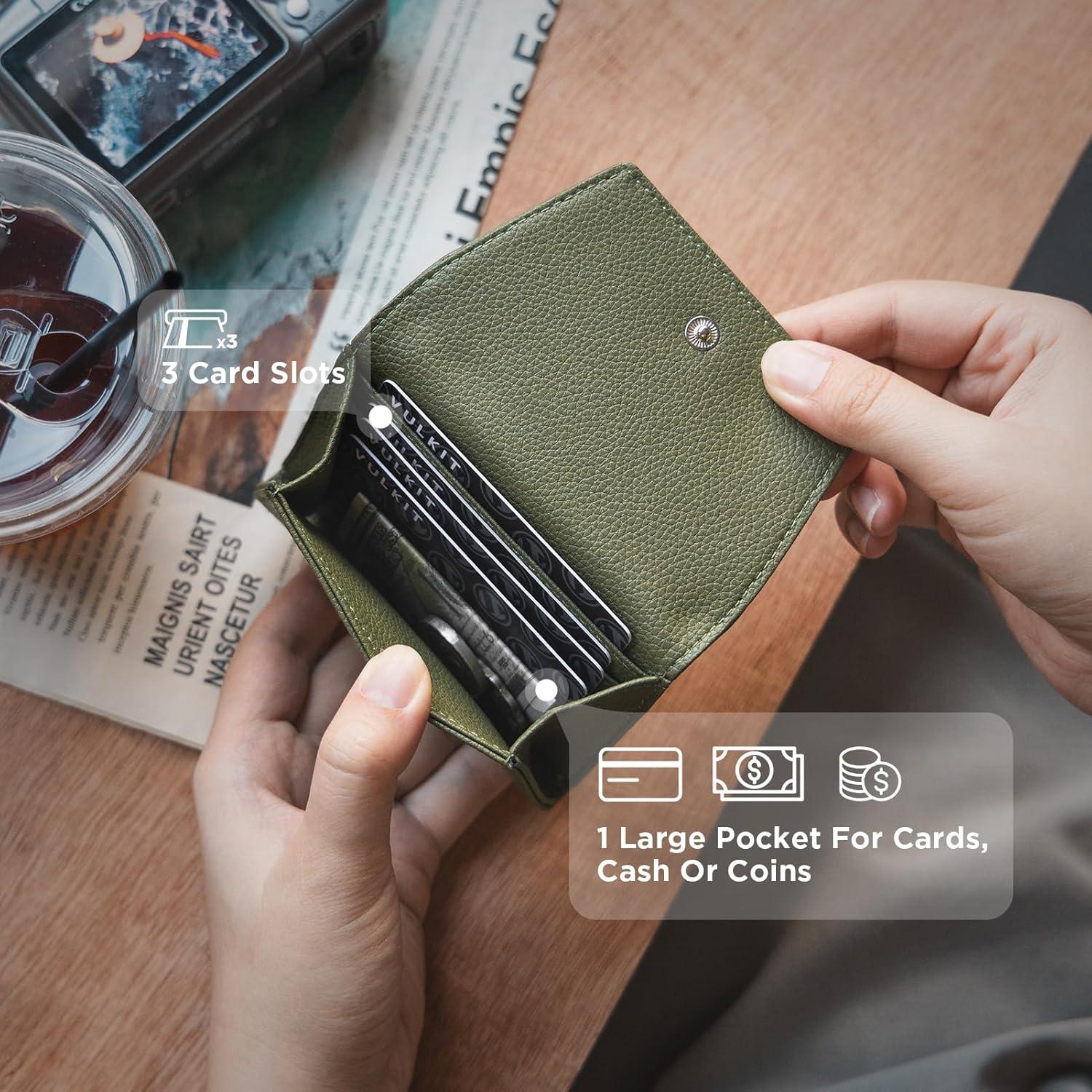 image:imageVULKIT Credit Card Holder for Women with Clear ID Window on the Back RFID Blocking Card Wallet One Large Pocket for Cash Coins and Cards Chestnut BrownOlive Green