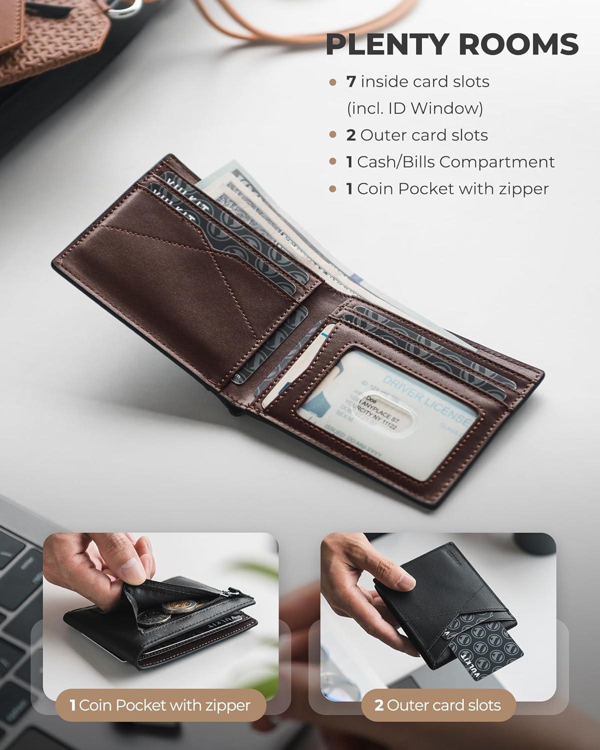 image:imageVULKIT Genuine Leather Reversible Belt amp Slim Bifold Wallet Luxury Gift Set Black amp Dark Brown Combo