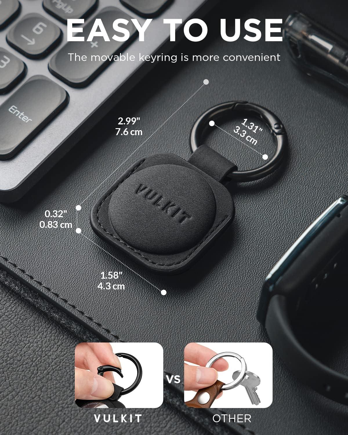image:imageVULKIT Keychain Compatible for Apple Airtag Leather Protective Case with Keychain Holder Airtag Accessories for Key or LungageChampagneBlack