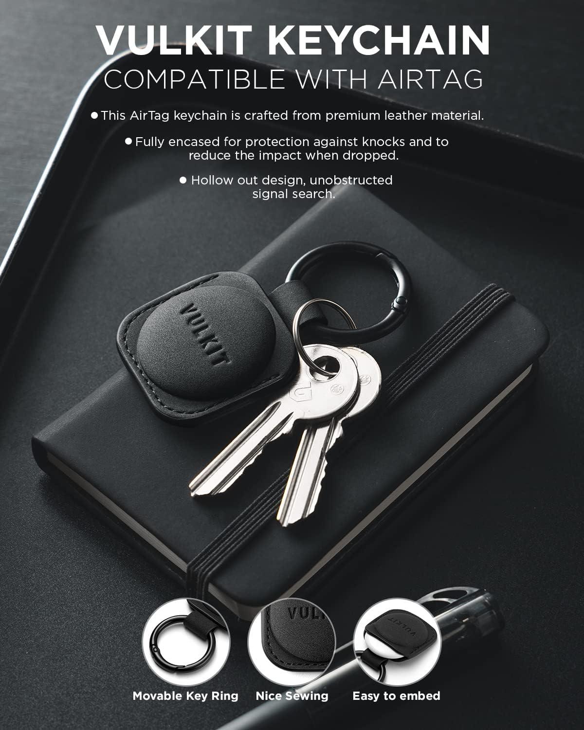 image:imageVULKIT Keychain Compatible for Apple Airtag Leather Protective Case with Keychain Holder Airtag Accessories for Key or LungageChampagneBlack
