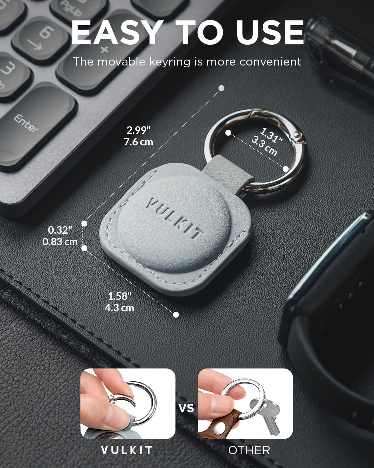 image:imageVULKIT Keychain Compatible for Apple Airtag Leather Protective Case with Keychain Holder Airtag Accessories for Key or LungageChampagneBlue