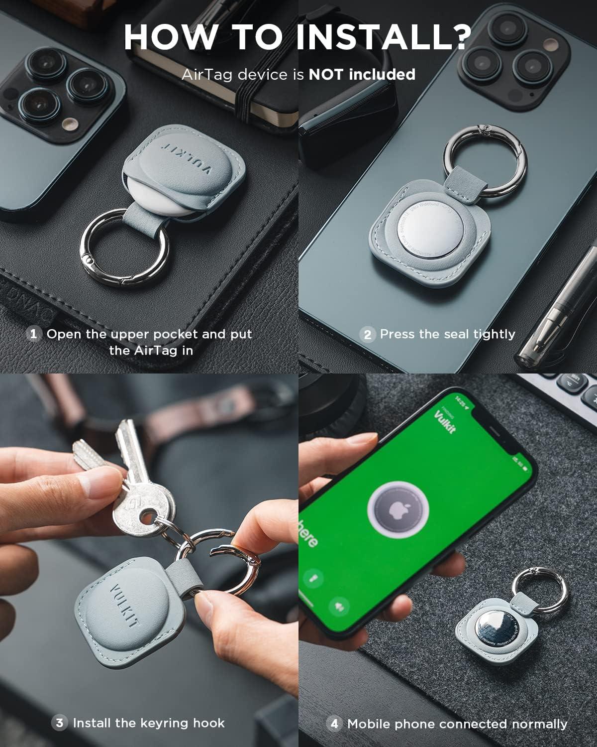 image:imageVULKIT Keychain Compatible for Apple Airtag Leather Protective Case with Keychain Holder Airtag Accessories for Key or LungageChampagneBlue