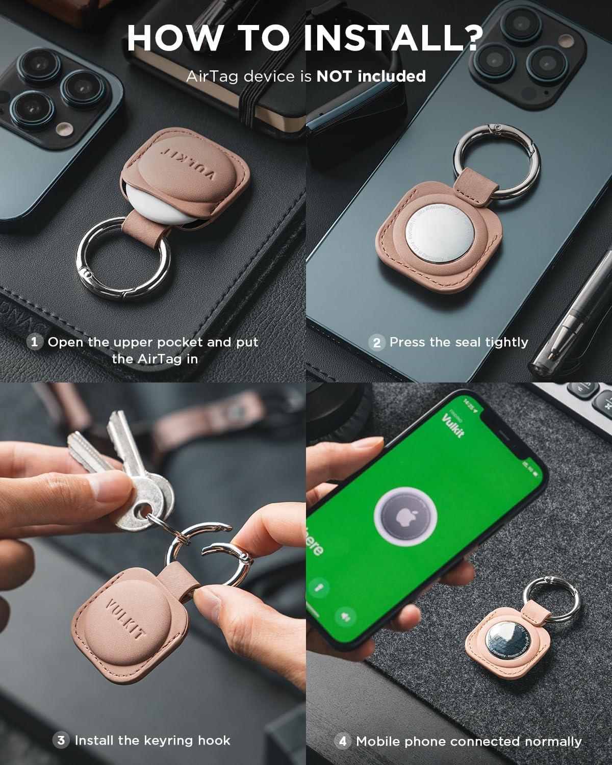 image:imageVULKIT Keychain Compatible for Apple Airtag Leather Protective Case with Keychain Holder Airtag Accessories for Key or LungageChampagneChampagne