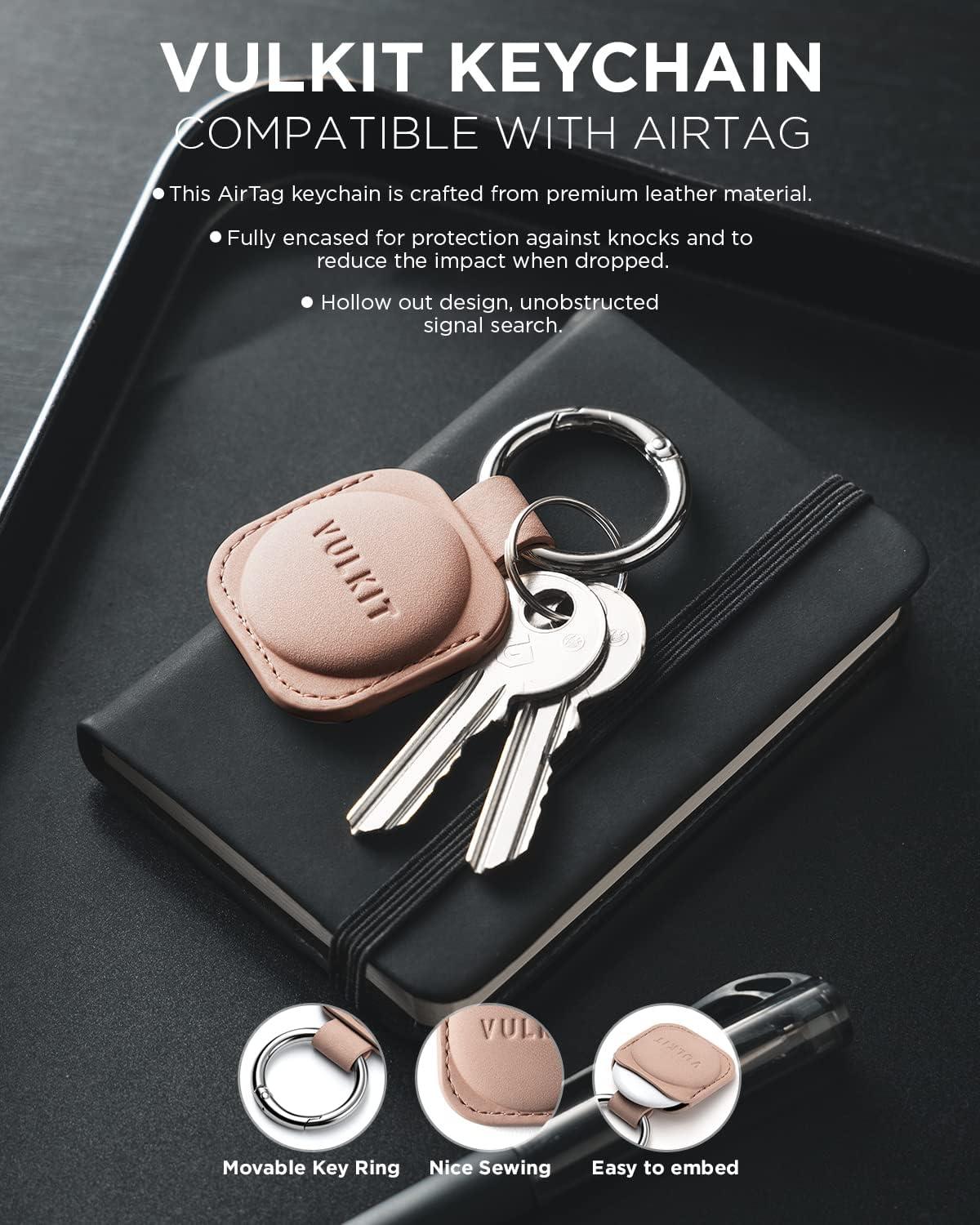 image:imageVULKIT Keychain Compatible for Apple Airtag Leather Protective Case with Keychain Holder Airtag Accessories for Key or LungageChampagneChampagne