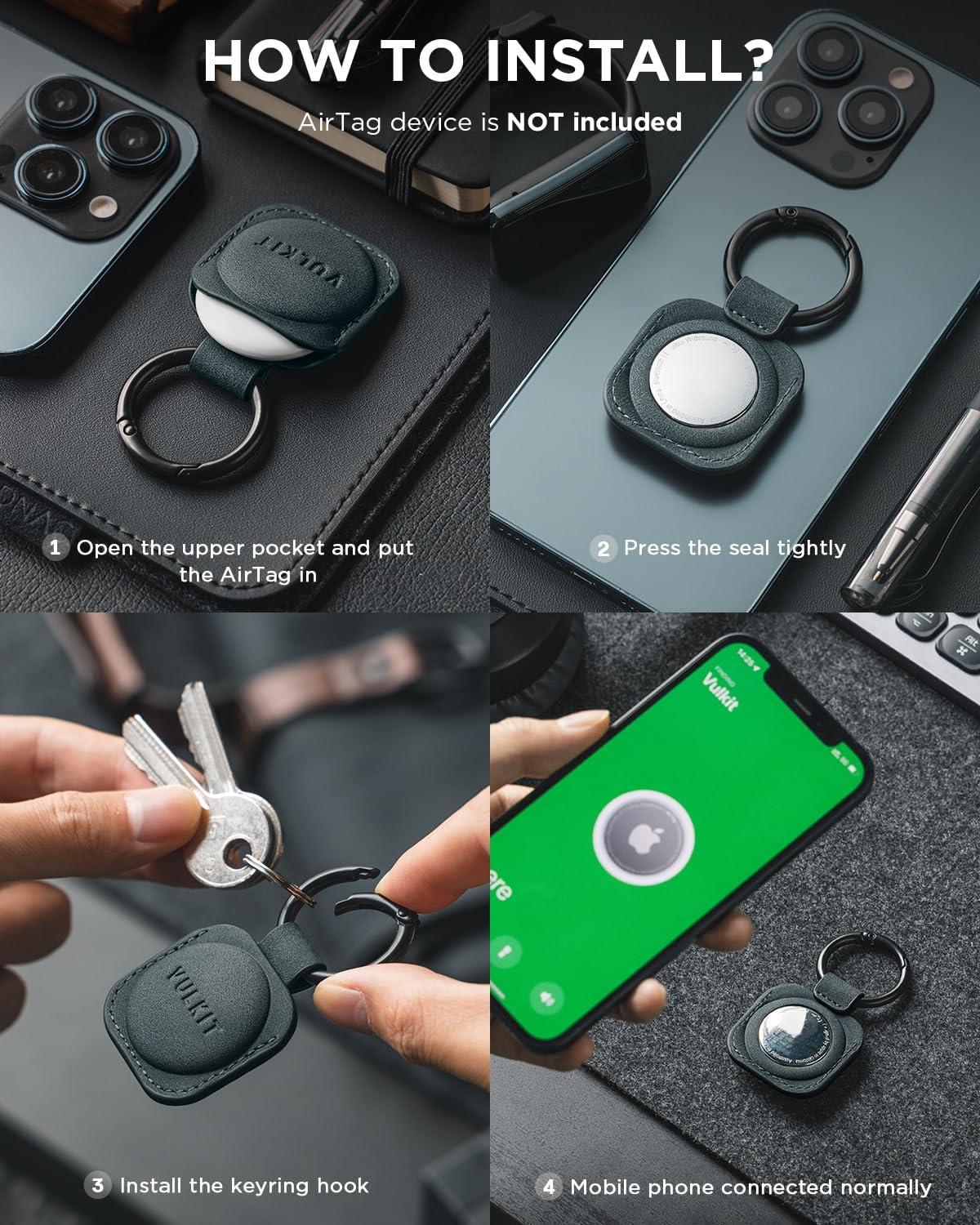 image:imageVULKIT Keychain Compatible for Apple Airtag Leather Protective Case with Keychain Holder Airtag Accessories for Key or LungageChampagneNavy