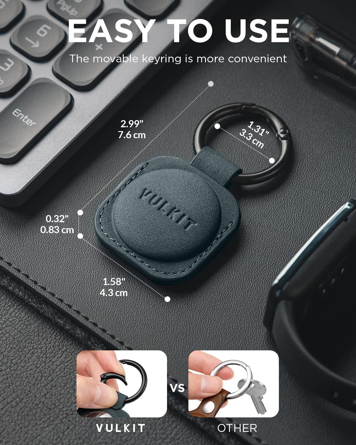 image:imageVULKIT Keychain Compatible for Apple Airtag Leather Protective Case with Keychain Holder Airtag Accessories for Key or LungageChampagneNavy