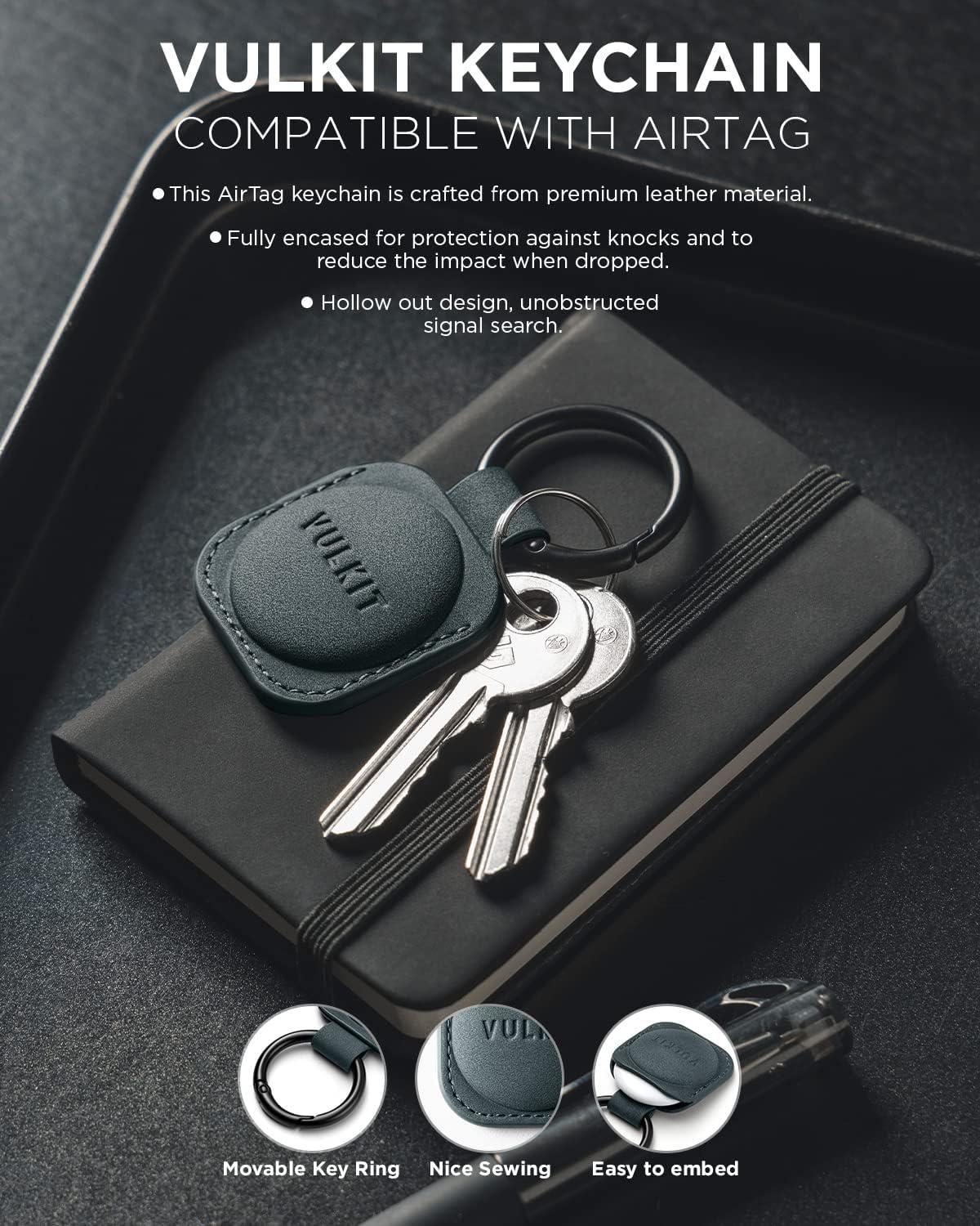 image:imageVULKIT Keychain Compatible for Apple Airtag Leather Protective Case with Keychain Holder Airtag Accessories for Key or LungageChampagneNavy