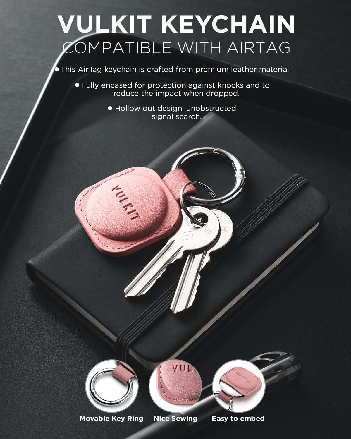 image:imageVULKIT Keychain Compatible for Apple Airtag Leather Protective Case with Keychain Holder Airtag Accessories for Key or LungageChampagneRose