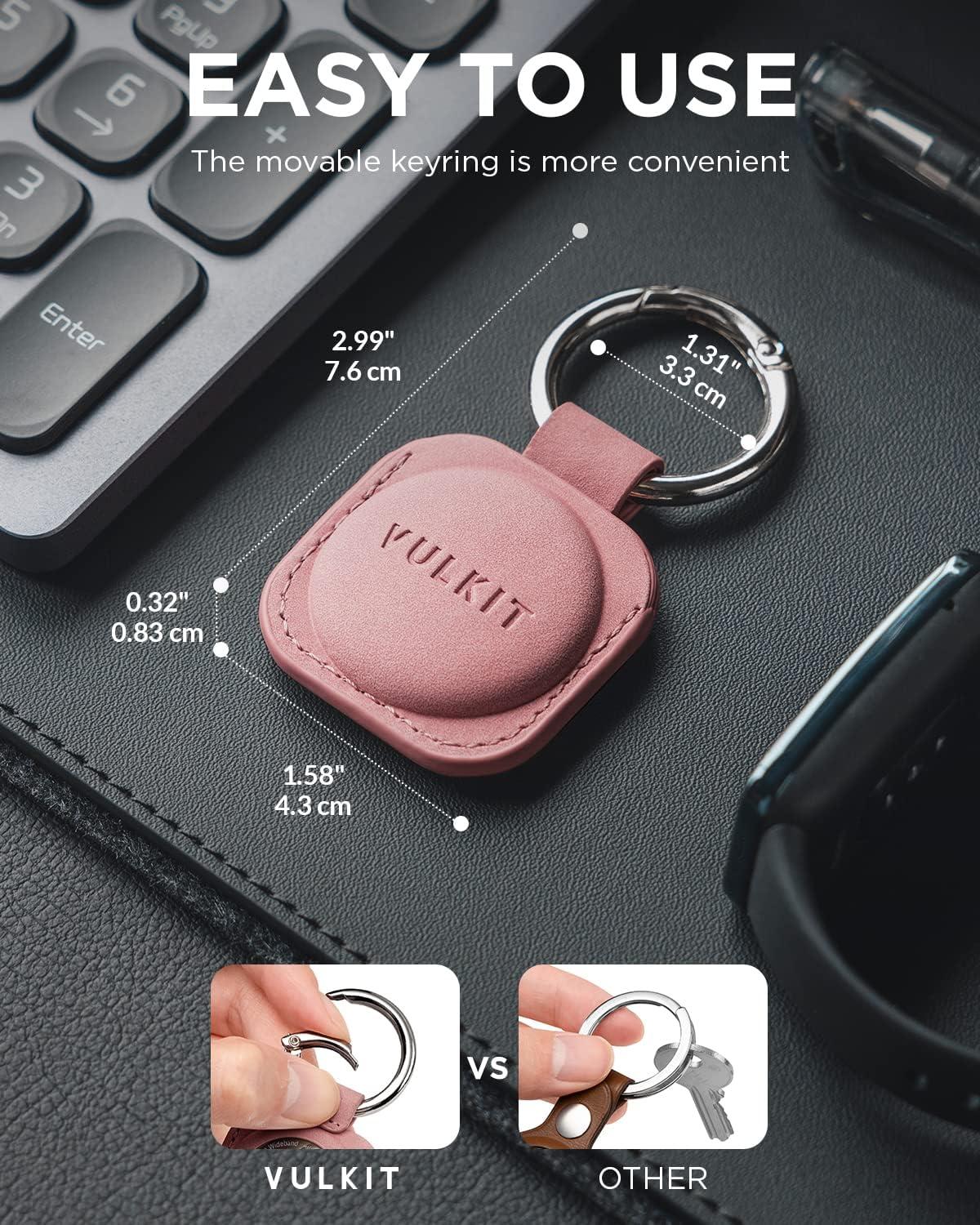 image:imageVULKIT Keychain Compatible for Apple Airtag Leather Protective Case with Keychain Holder Airtag Accessories for Key or LungageChampagneRose