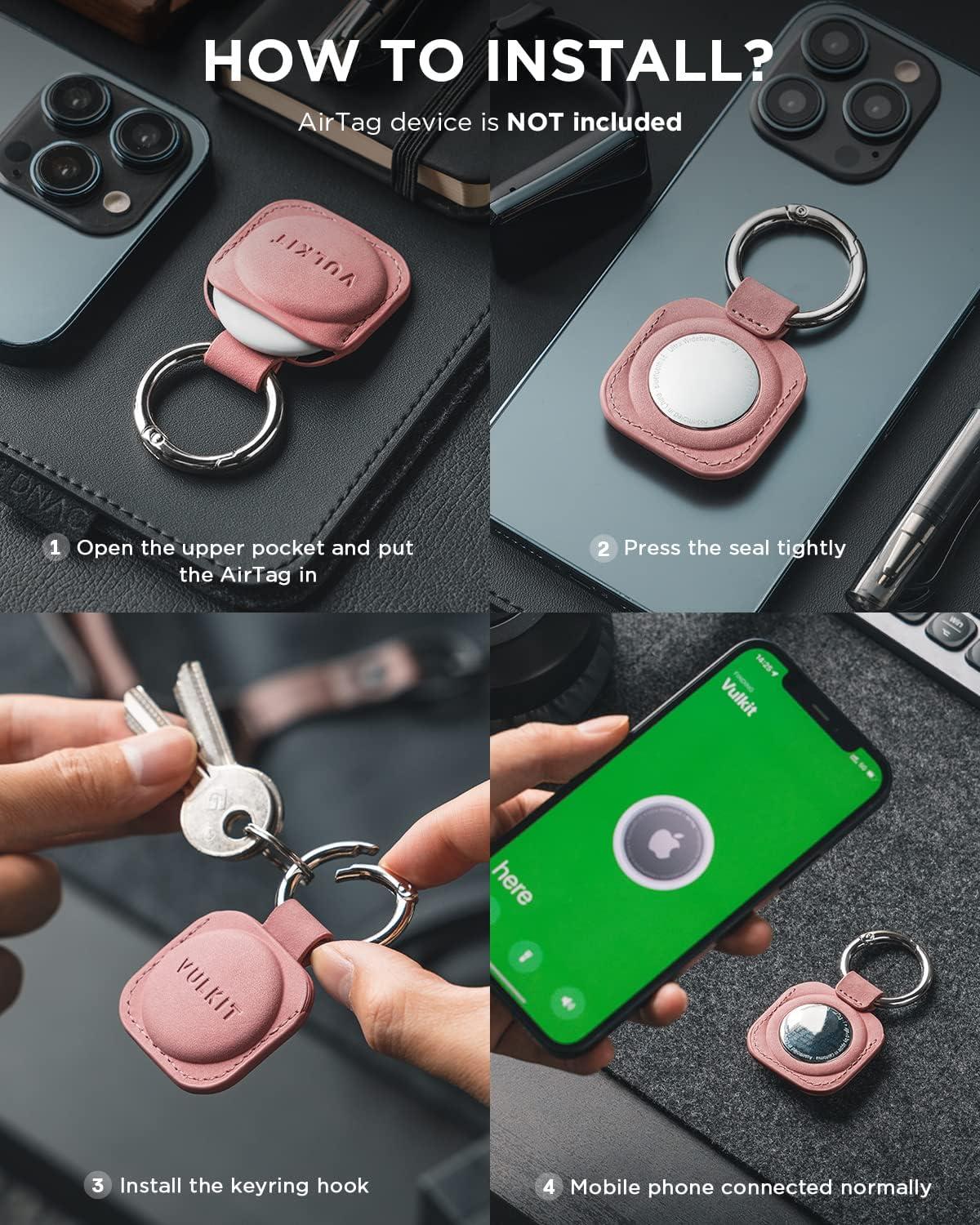 image:imageVULKIT Keychain Compatible for Apple Airtag Leather Protective Case with Keychain Holder Airtag Accessories for Key or LungageChampagneRose