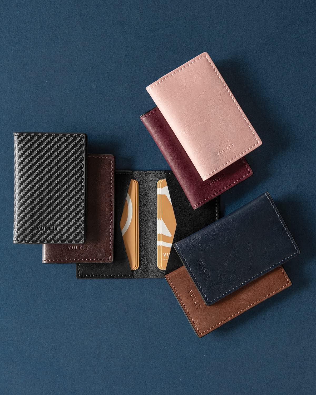 image:imageVULKIT Leather Business Card Holder 2 Sided Slim Business Name Card Organizer for Men or Women Nappa NavyEspresso