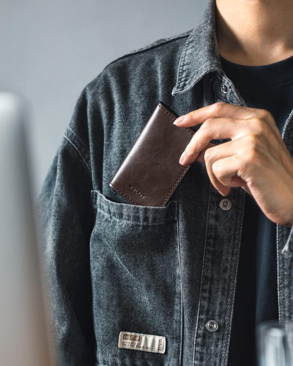 image:imageVULKIT Leather Business Card Holder 2 Sided Slim Business Name Card Organizer for Men or Women Nappa NavyEspresso