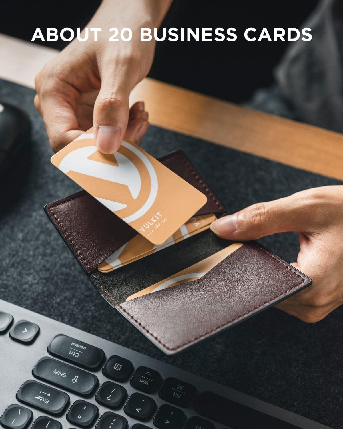 image:imageVULKIT Leather Business Card Holder 2 Sided Slim Business Name Card Organizer for Men or Women Nappa NavyEspresso
