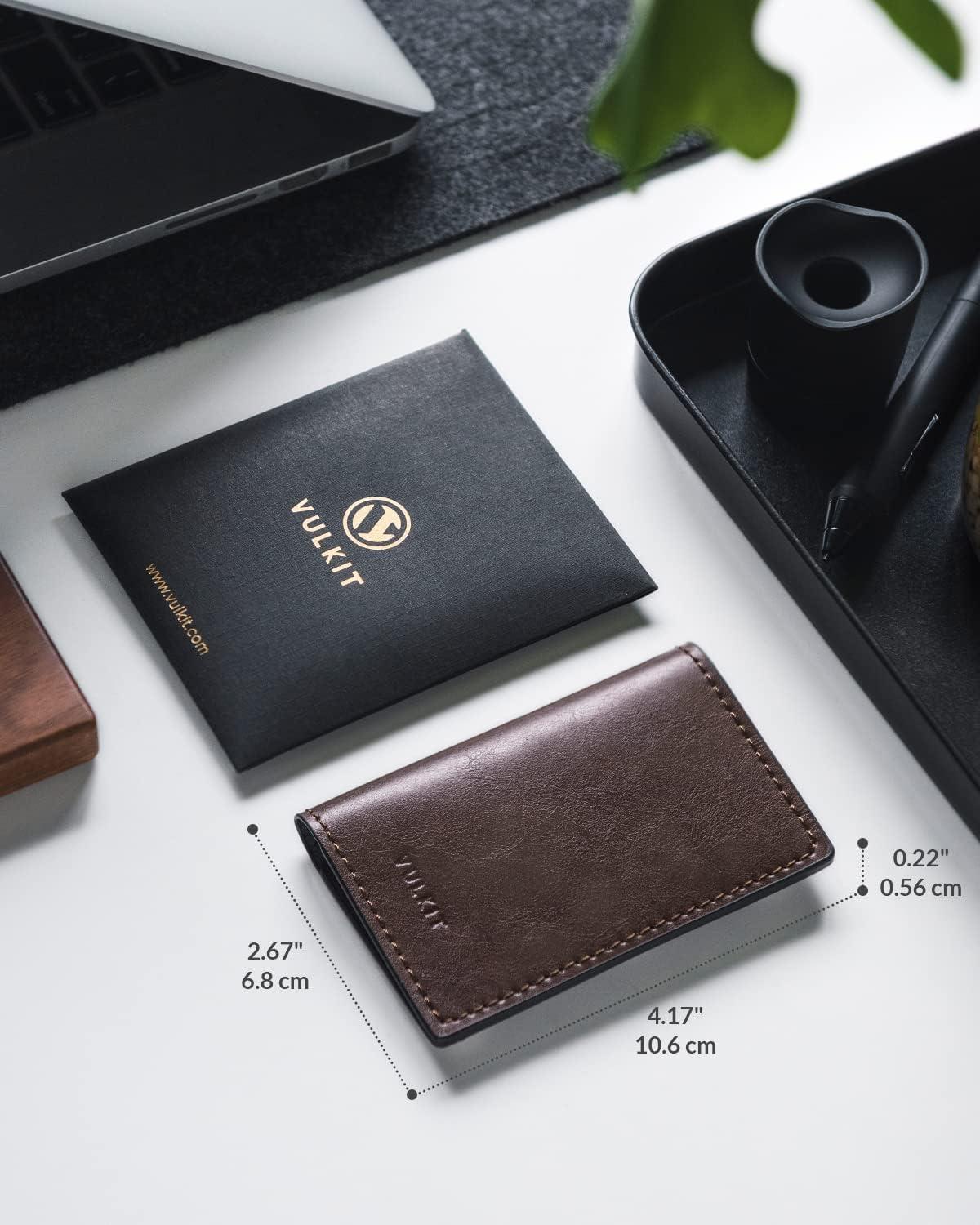 image:imageVULKIT Leather Business Card Holder 2 Sided Slim Business Name Card Organizer for Men or Women Nappa NavyEspresso