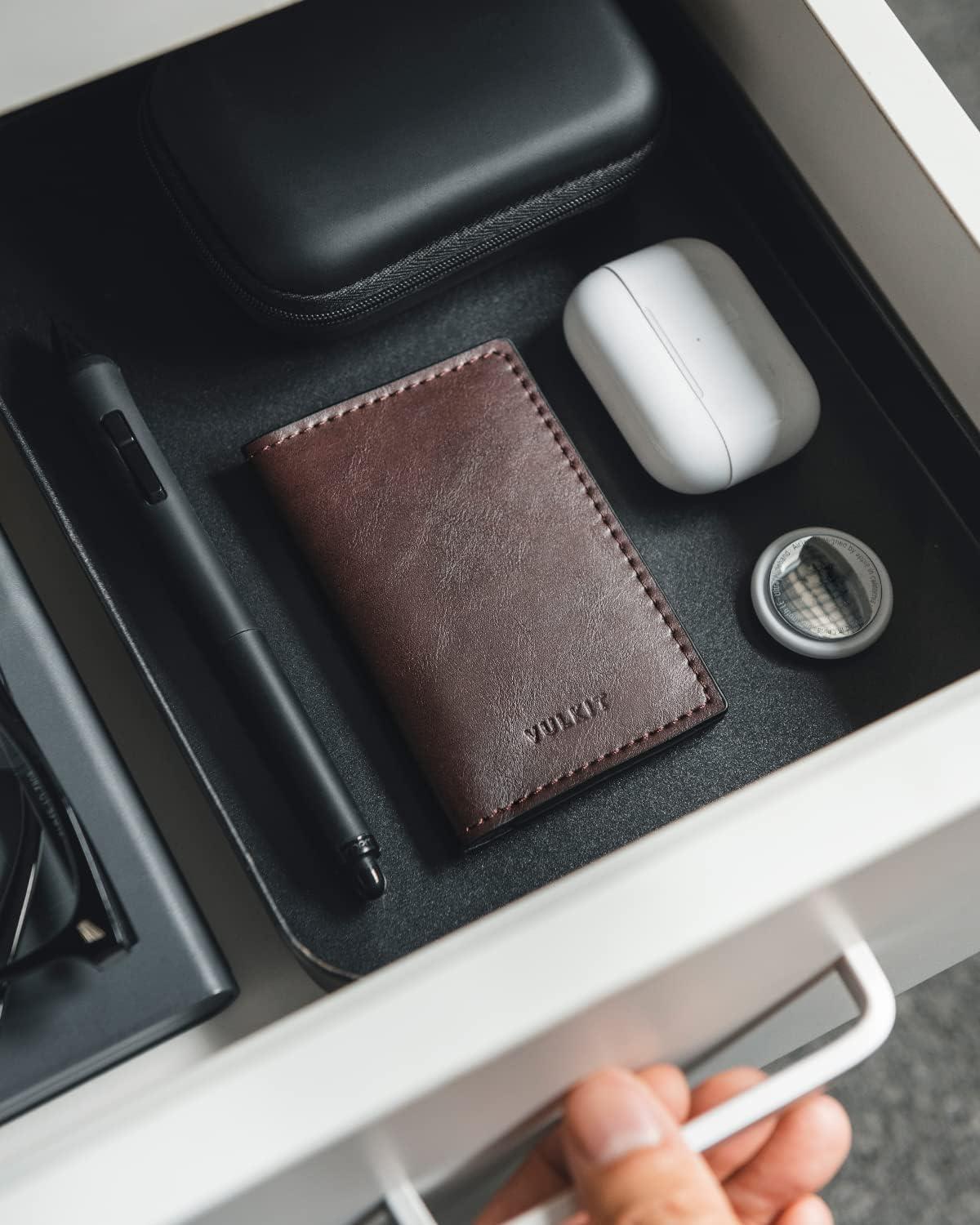 image:imageVULKIT Leather Business Card Holder 2 Sided Slim Business Name Card Organizer for Men or Women Nappa NavyEspresso