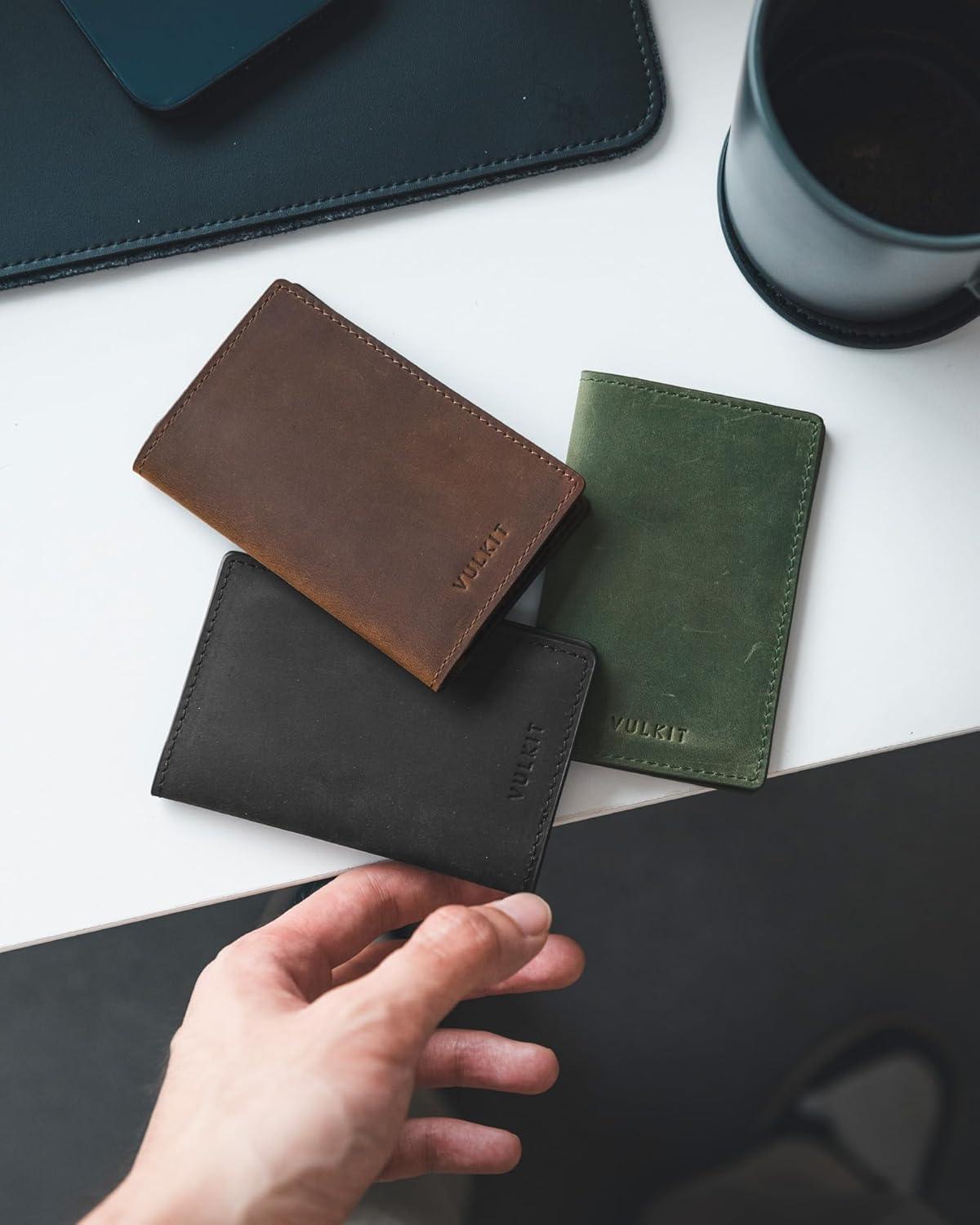 image:imageVULKIT Leather Business Card Holder 2 Sided Slim Business Name Card Organizer for Men or Women Nappa NavyGenuine Black