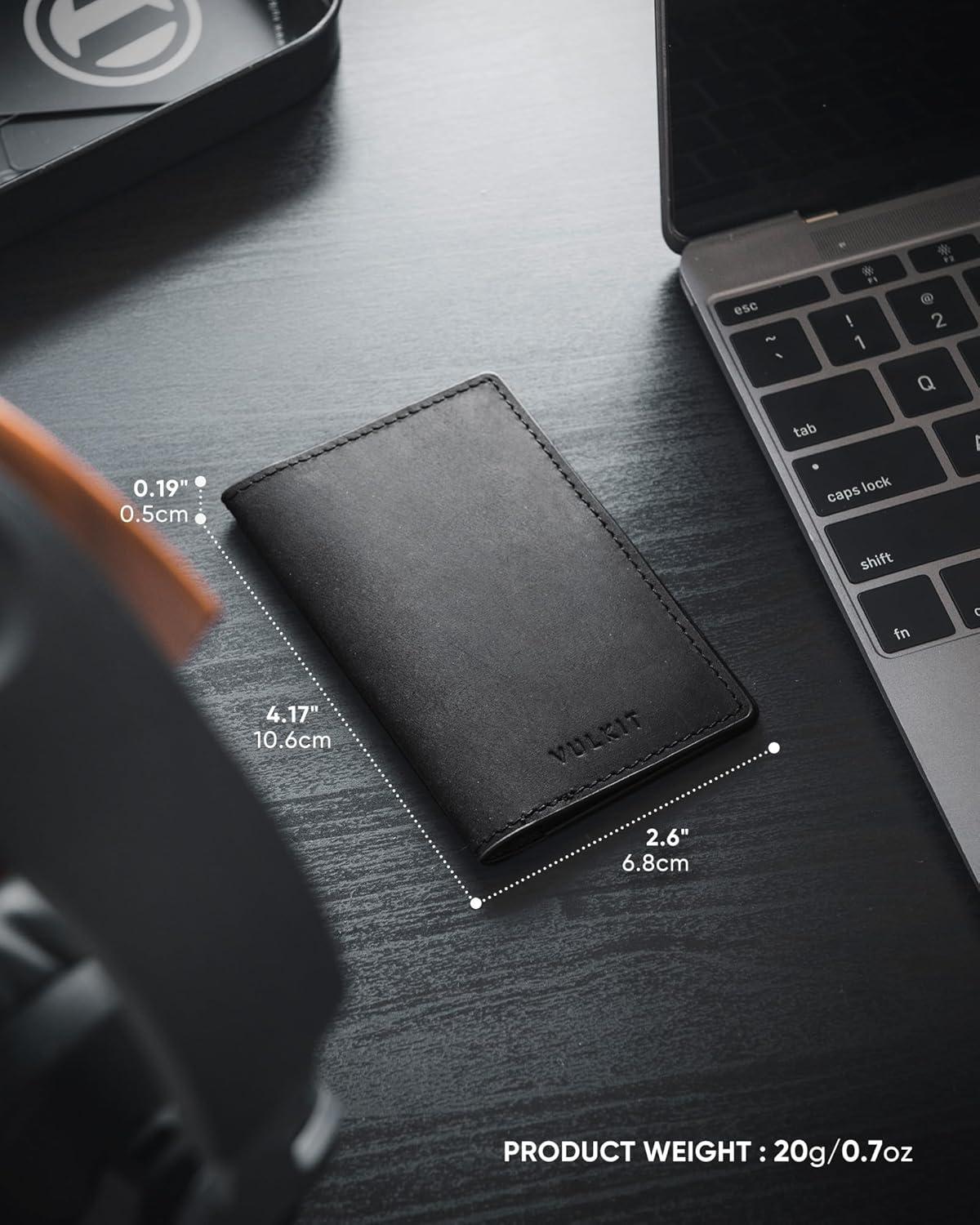 image:imageVULKIT Leather Business Card Holder 2 Sided Slim Business Name Card Organizer for Men or Women Nappa NavyGenuine Black