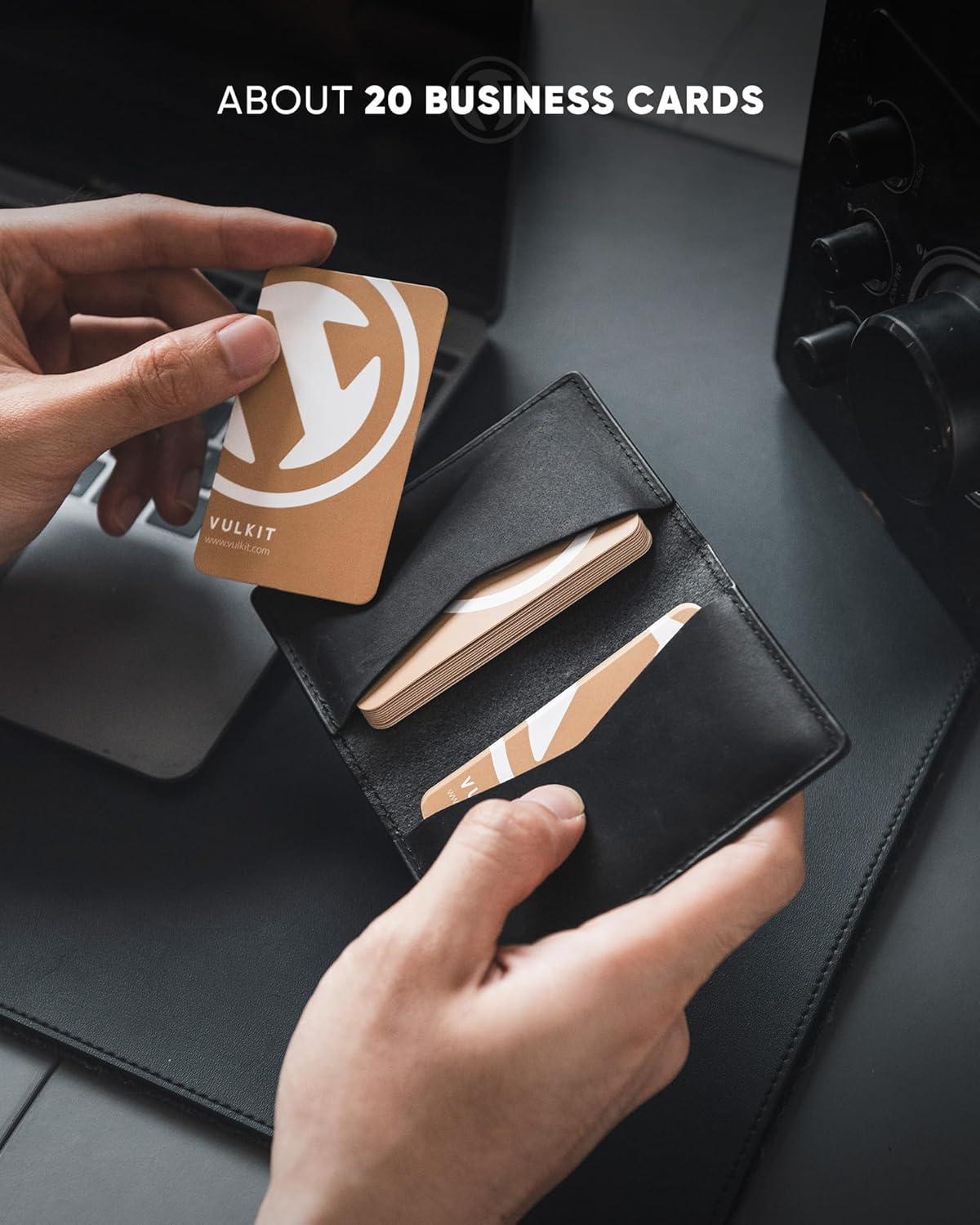 image:imageVULKIT Leather Business Card Holder 2 Sided Slim Business Name Card Organizer for Men or Women Nappa NavyGenuine Black